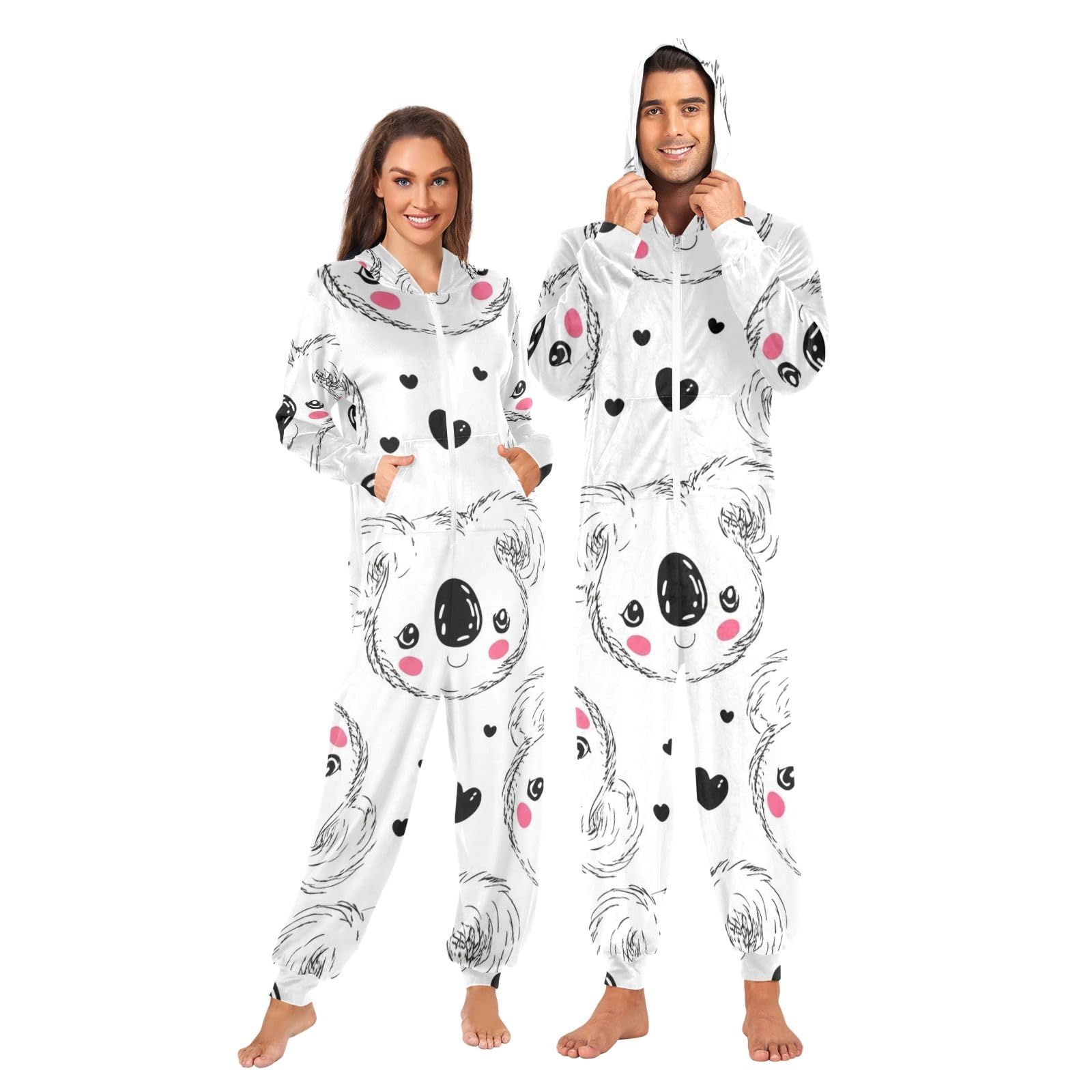 Koalas Hearts Bianco Pigiama Tute per Donna, Uomo Donna Lounge Wear