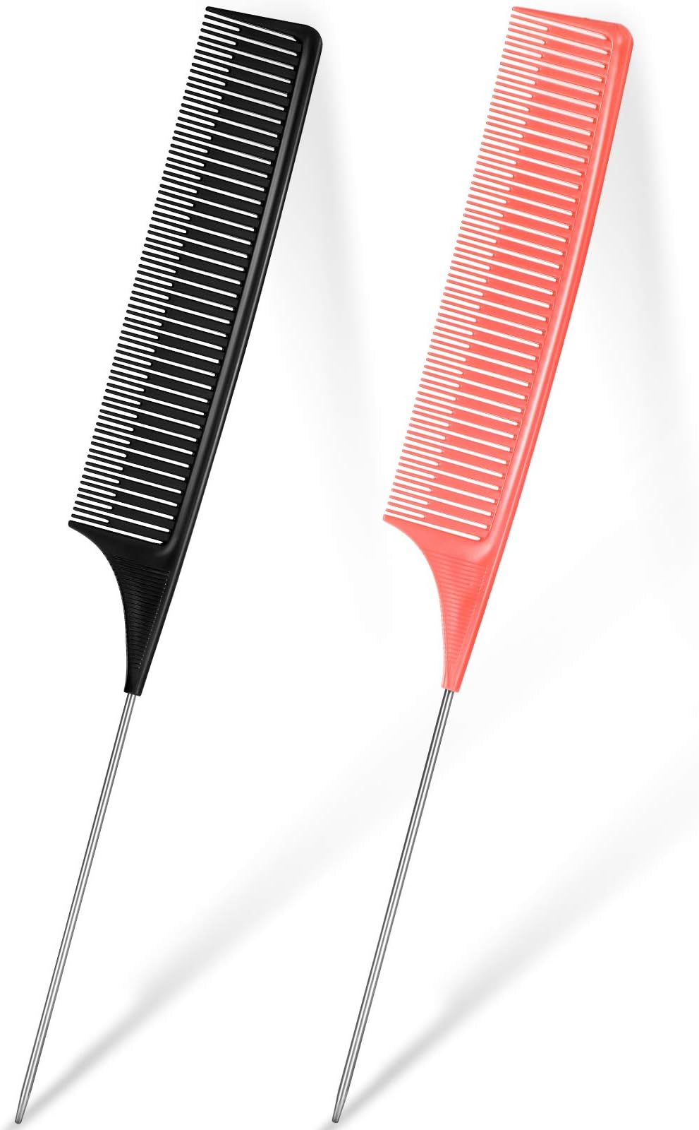 2 Pieces Rat Tail Comb for Hair Coloring, Highlighting and Cutting, Professional Hairdressing Styling - Black and Pink