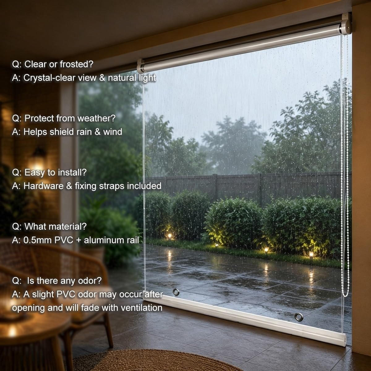 Estores Enrollables Transparentes Impermeables, Cortinas PVC para Patio