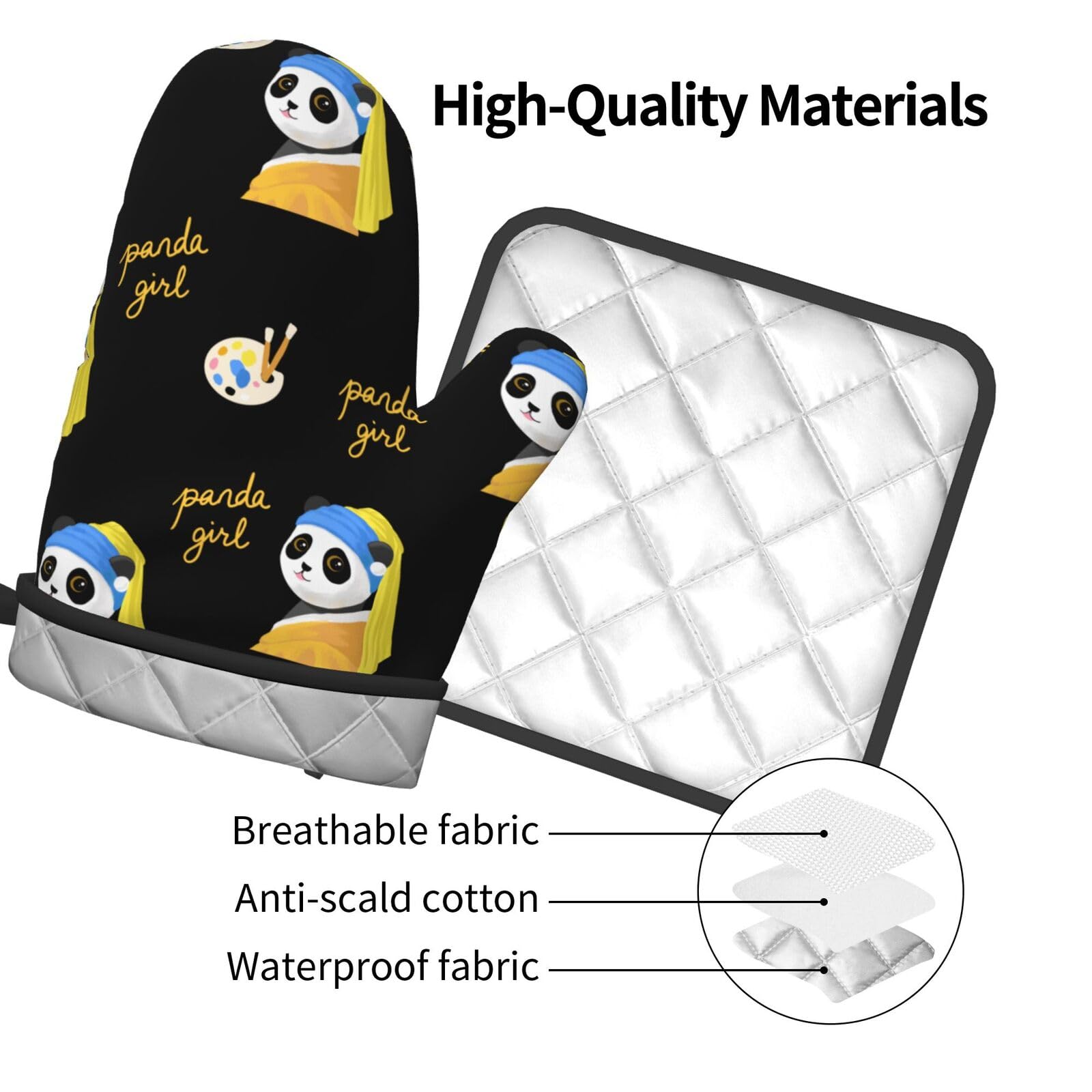 Lot De 3 Maniques Et Gants De Cuisine Panda - Résistants à La Chaleur Jusqu'à 250°C, Antidérapants, Idéal Barbecue Et Four