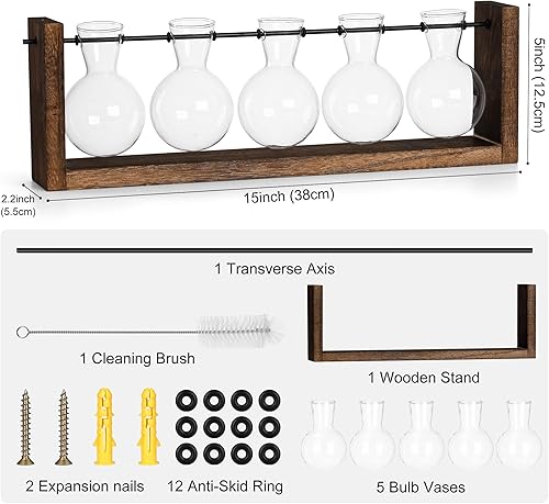 Miniatura 32 de YIBOT Estación de propagación de macetas para colgar en la pared, florero de cristal para plantas hidropónicas, terrario de plantas con soporte