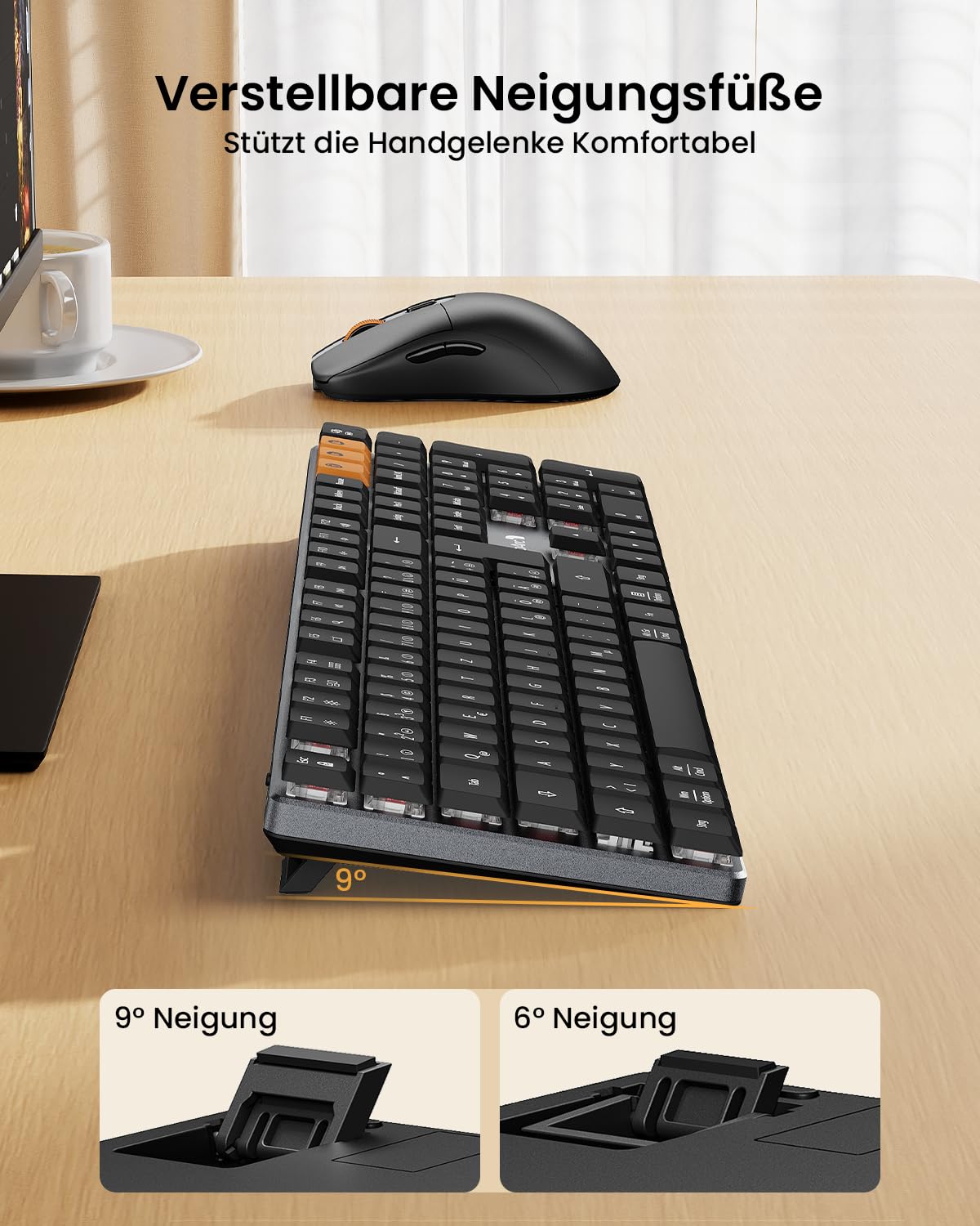 ProtoArc Mechanische Tastatur Maus Set Kabellos, KM310 Full-Size Wiederaufladbare Funktastatur Maus, 2,4 G+Dual Bluetooth, Rotem Schalter, Multi-Gerät, QWERTZ Layout, für Windows/Mac - Space Grau