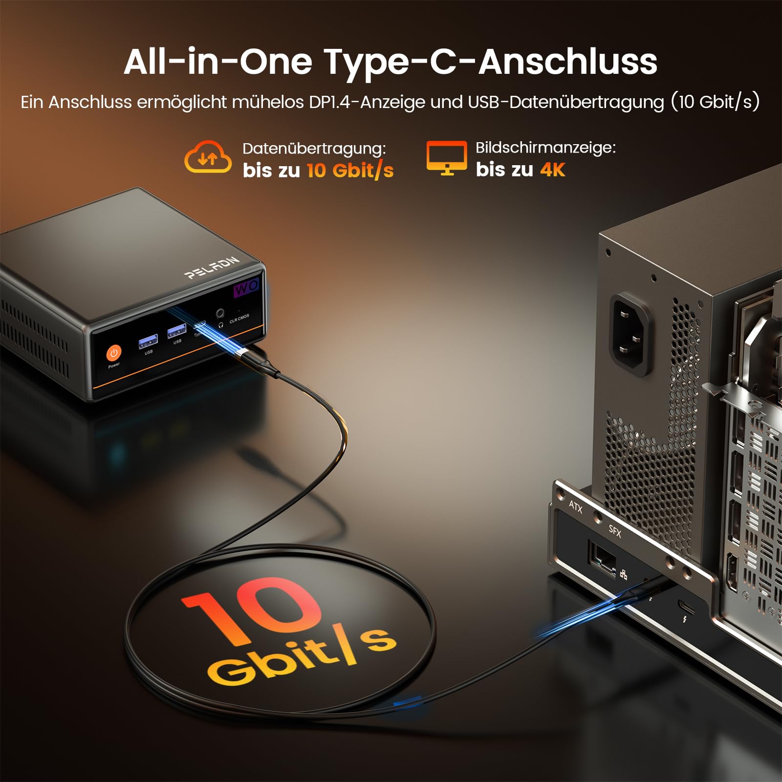 PELADN Gaming Mini PC mit AMD Ryzen 5 5600H, 16GB RAM, 512GB SSD, kompakter Micro PC mit 4K Triple Display, Dual 2.5G LAN, WiFi 6, BT 5.2 und HDMI/DP/Type-C für Büro und Multimedia