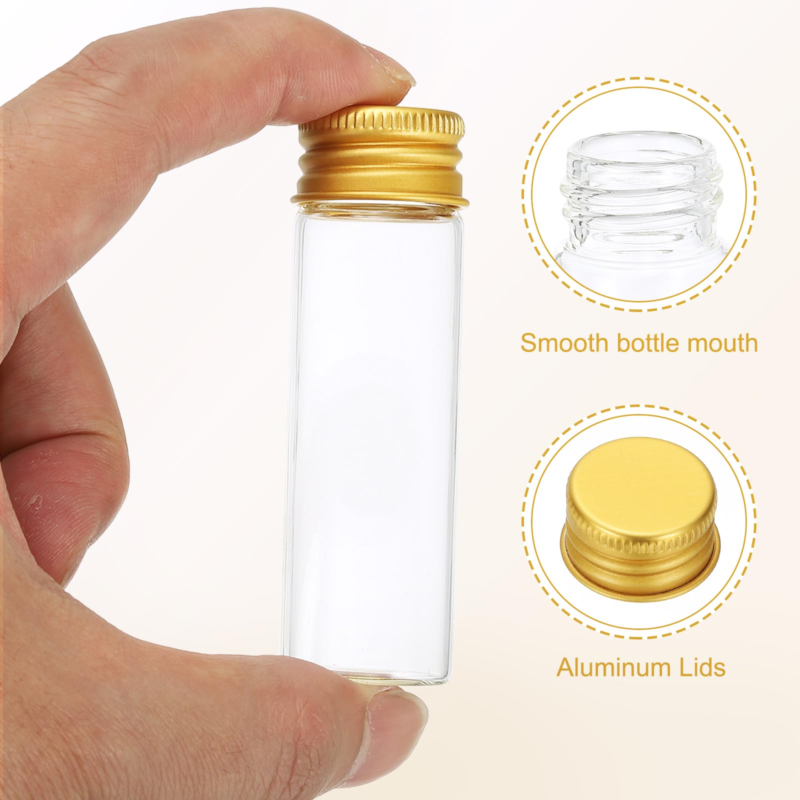 PATIKIL 100 Stück Kleine Gläser mit Deckel, 15ml Winzige Glasflaschen Probenfläschchen mit Aluminium Schraubverschluss22*70 mm Mini Glasgefäße Reagenzgläser Aus Glas Für Flüss, Gold
