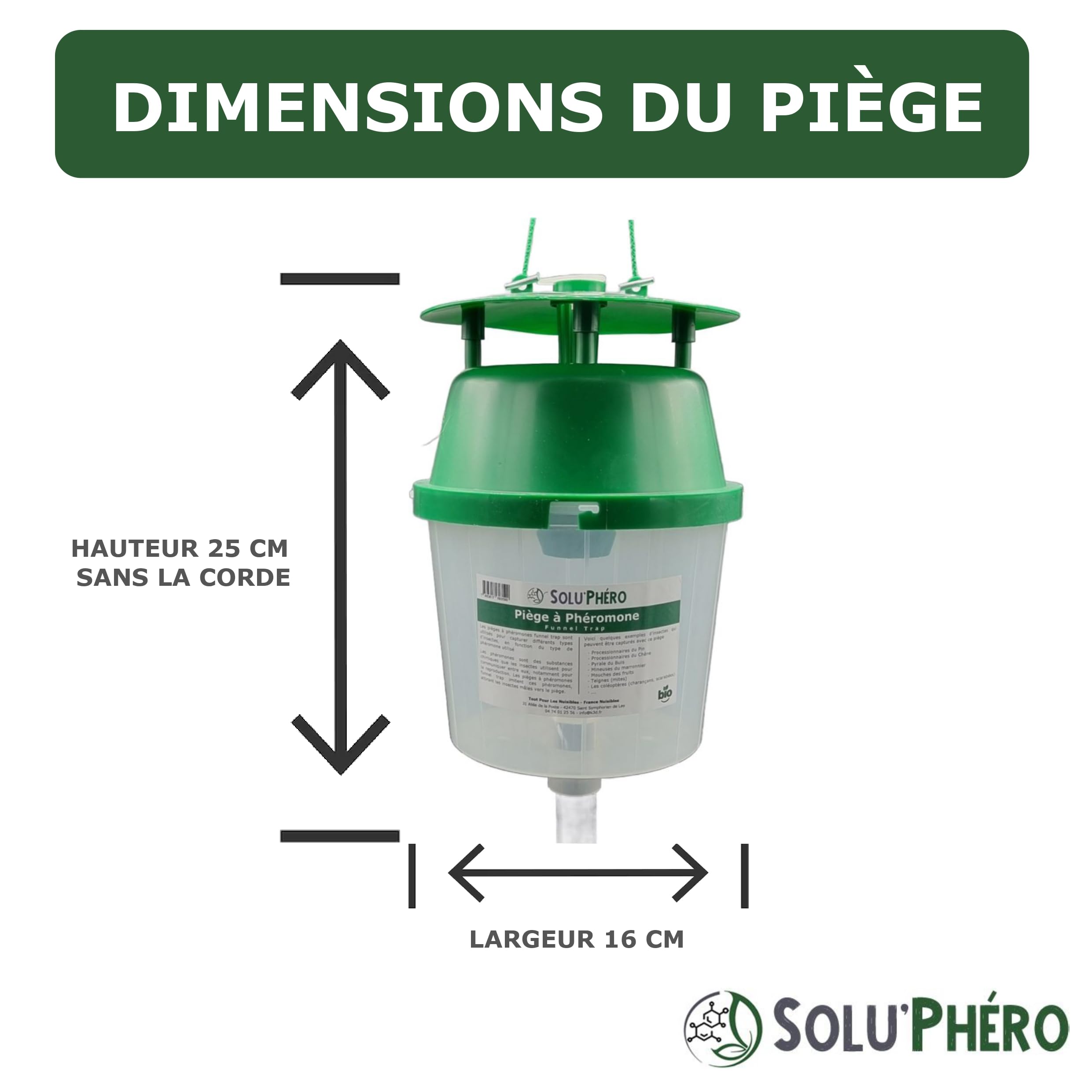 Lot de 3 Pièges à Phéromones Funnel Trap, SOLU'PHERO – Piège Papillons Lépidoptères – Usage Jardin & Vergers – Piège Réutilisable à Suspendre ou sur Pied – sans Phéromone