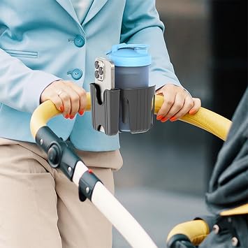 2-in-1 Universal Cup and Phone Holder for Uppababy Nuna Doona Strollers, Bikes, Wheelchairs, Walkers, Scooters - Adjustable Drink Holder