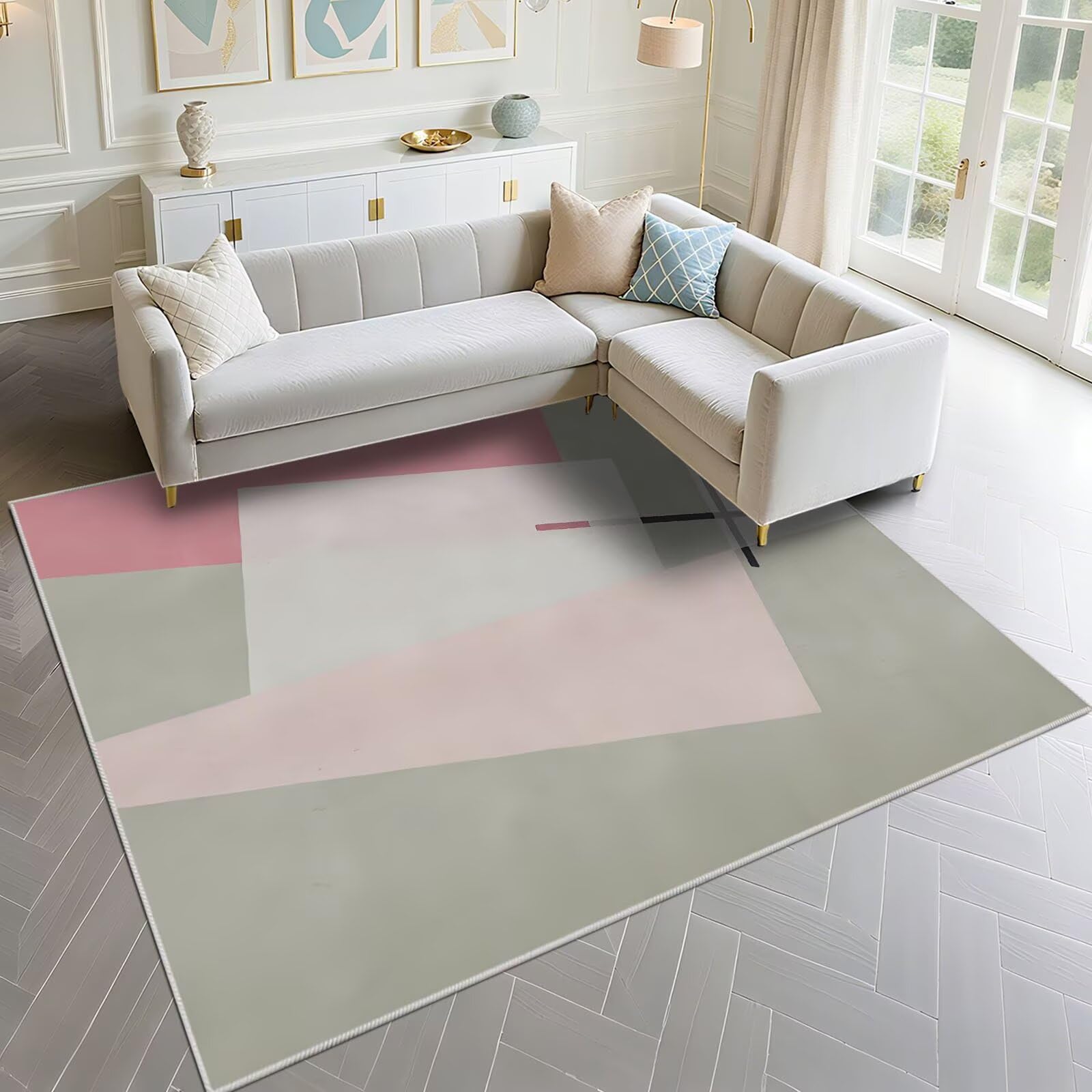 Tapis de salle à manger 160x230cm vert et rose moderne pour grand salon
