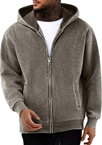 Zip Up Hoodies for Women Men Vintage Acid Wash Oversized Hooded Sweatshirt Basic Solid Color Long Sleeve Sweatshirts