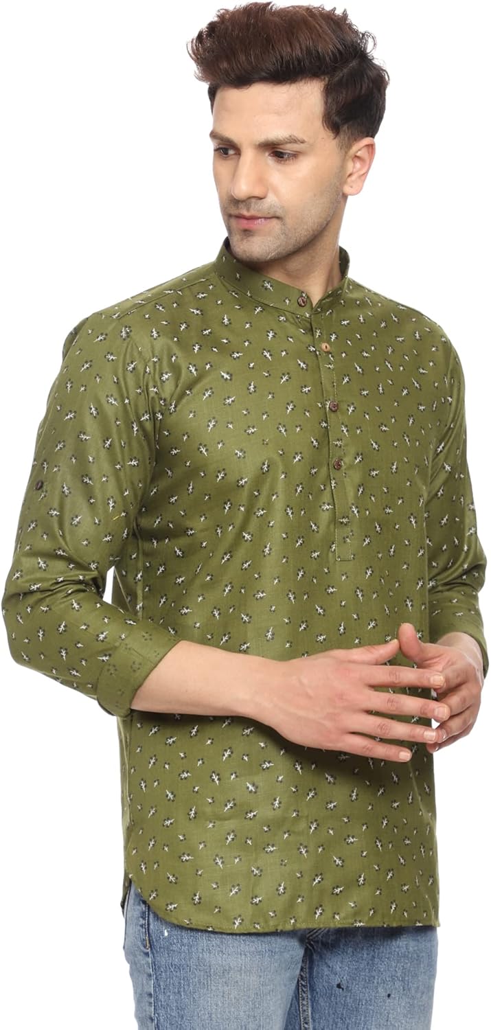 Men's Tunic Cotton Short Kurta Button Down Shirt Indian Clothing Casual Party Dress Gifts Items - Image 2