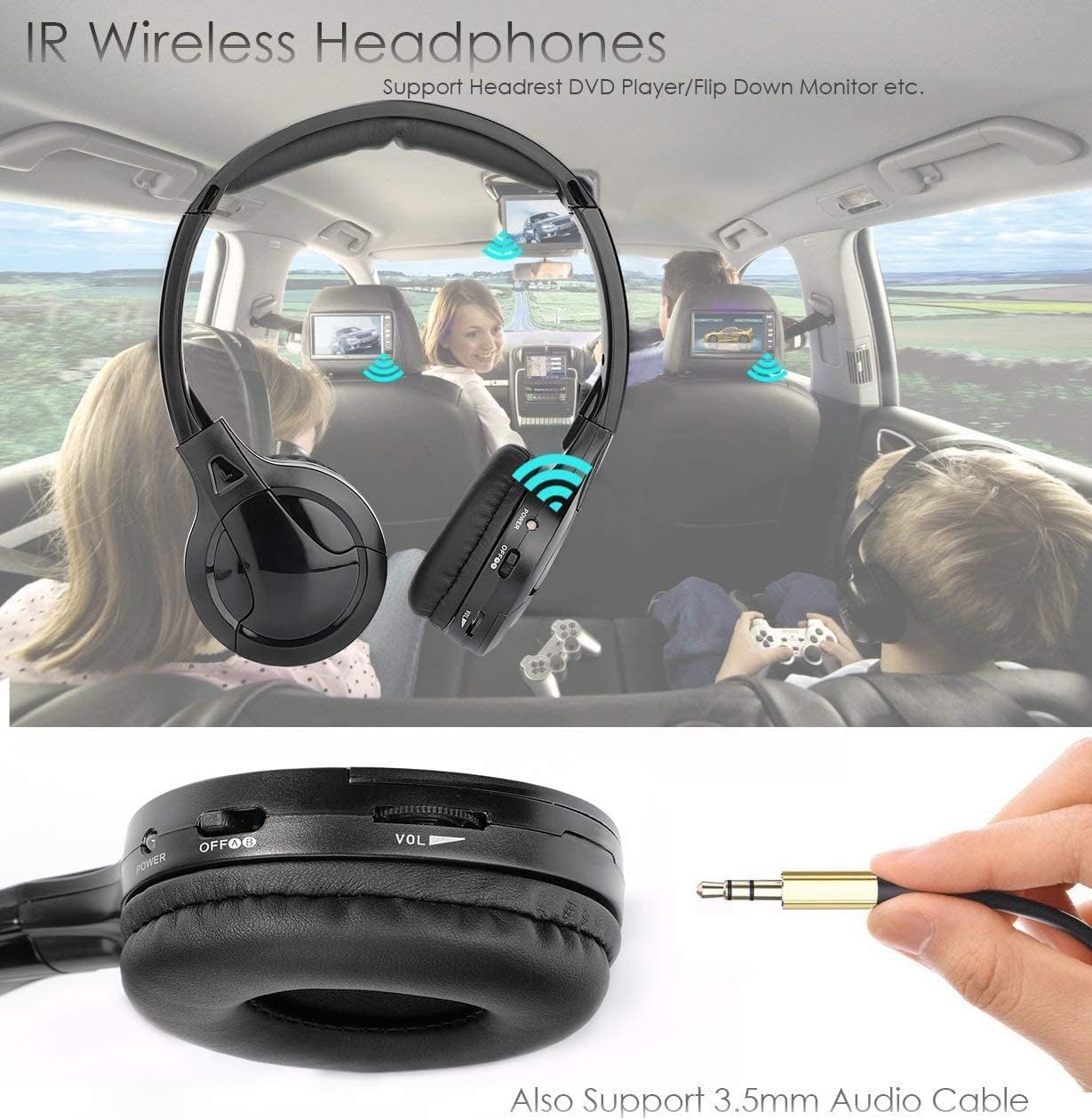 Kopfhörer für Auto-Kopfstütze, DVD-Player, IR-Infrarot-Kopfhörer, 2-Kanal-Auto-Kopfhörer, kabellos, für universelles hinteres Unterhaltungssystem, Kinder-Kopfhörer für Auto, Video, Audiohören