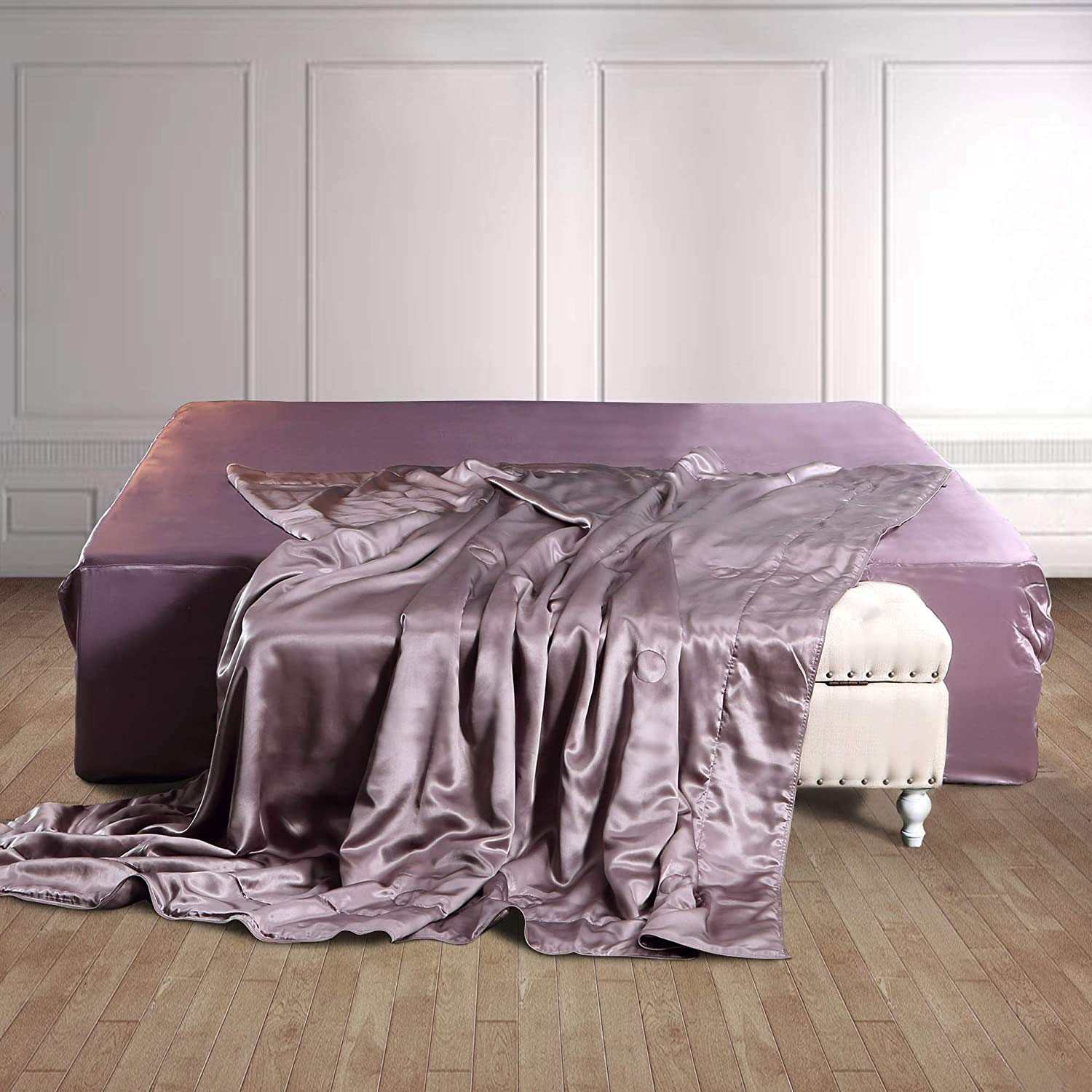 THXSILKSilk Blanket, 100% Mulberry Silk Cooling Throw, Soft and Lightweight Blanket for Bedroom, Sofa, Travel, All-Season (Purple, 53"x70")OEKO-TEX STANDARD 100