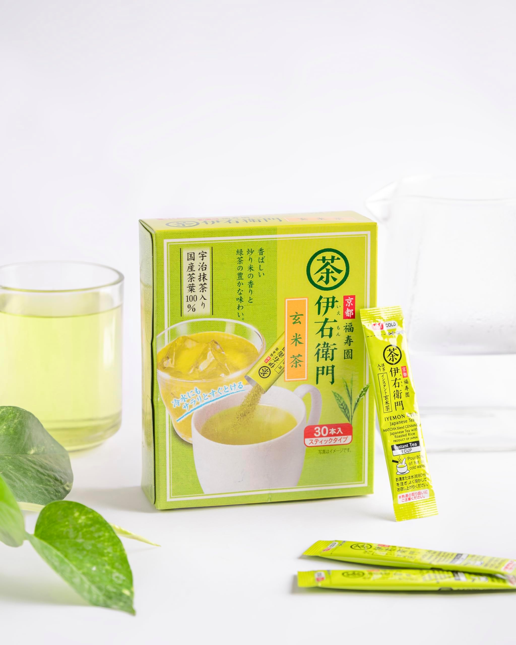 IYEMON Matcha blend Genmaicha | Instant Powder | Premium Japanese Sencha Green Tea with Roasted Brown Rice and Matcha | Grown in Uji Kyoto | Imported from Japan | 0.8gm x 30 sachets |