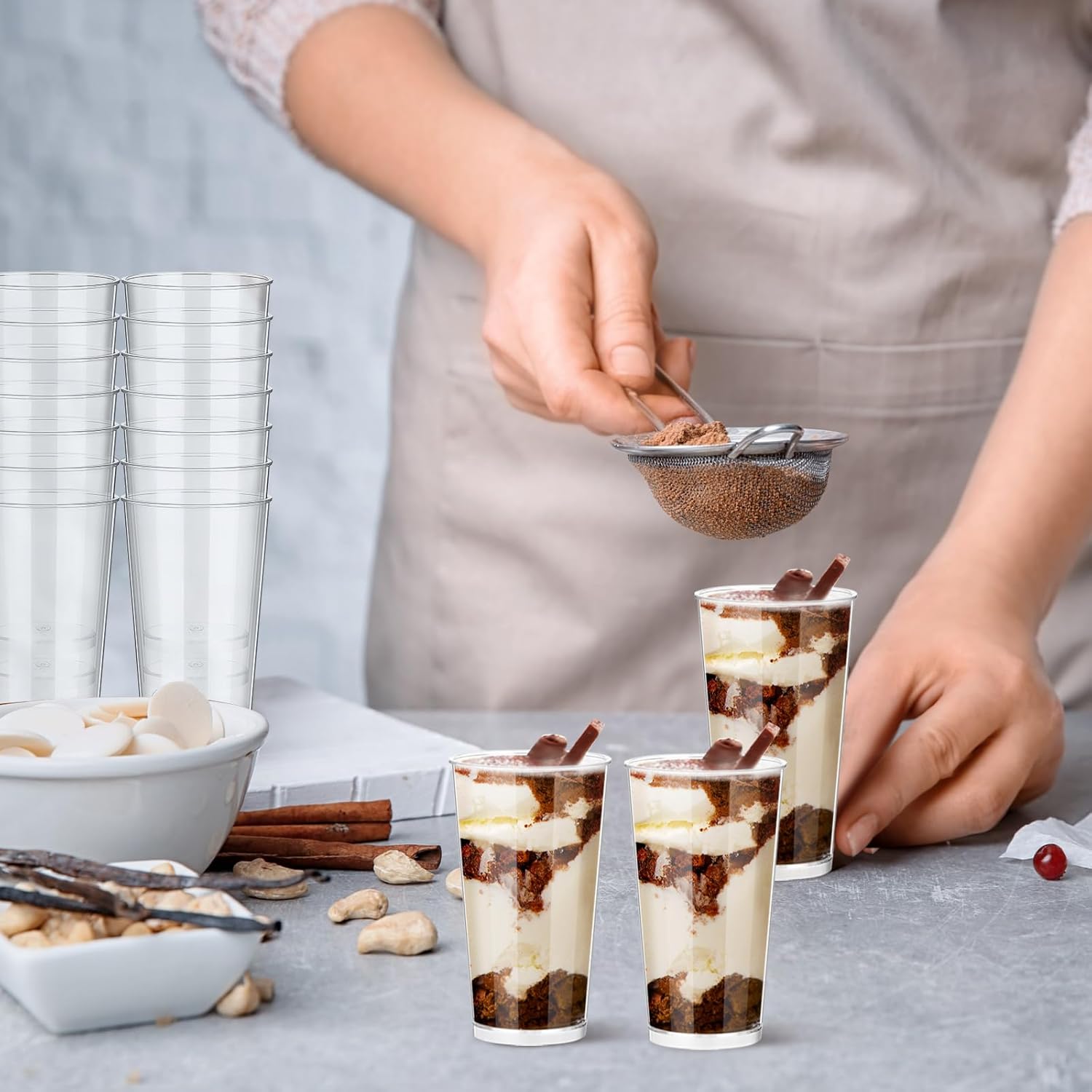 Uiifan 300 Pcs 3 oz Mini Dessert Cups Plastic Appetizer Cups Tall Round Clear Dessert Shooter Disposable Parfait Serving Cups Bowl for Tasting Party Puddings Ice Cream Wedding Birthday Party