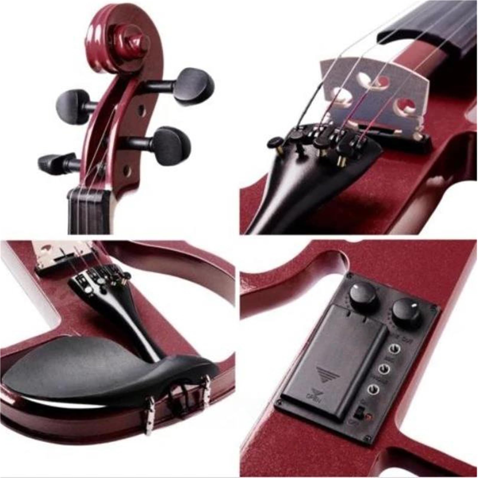 Skrzypce Instrumenty Muzyczne Elektryczne Skrzypce Ciche 4/4 Z Futerałem I Smyczkiem Przenośne Instrumenty Muzyczne(Red)