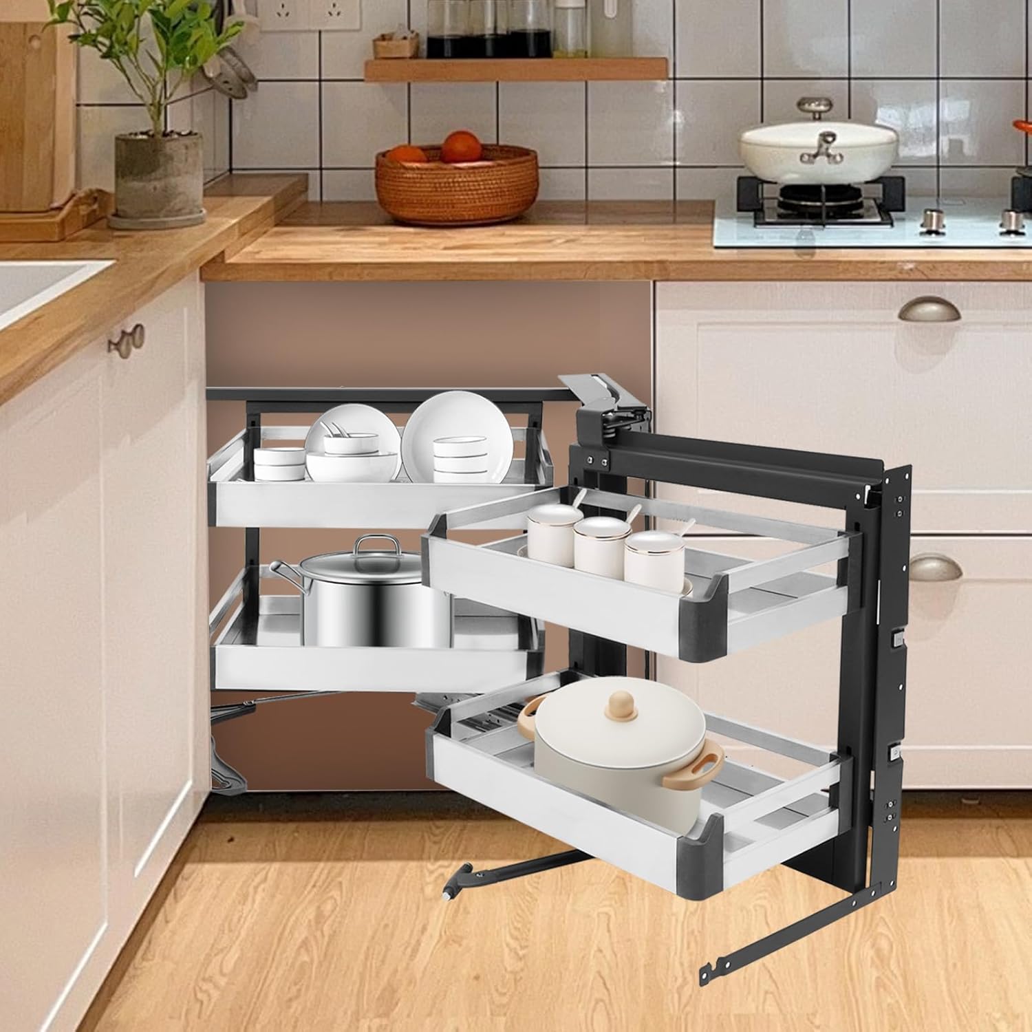 Blind Corner Cabinet Pull Out,Kitchen Corner Cabinet Pull Out with Right Handed Open,115° Access,Blind Soft Close (Right Open)