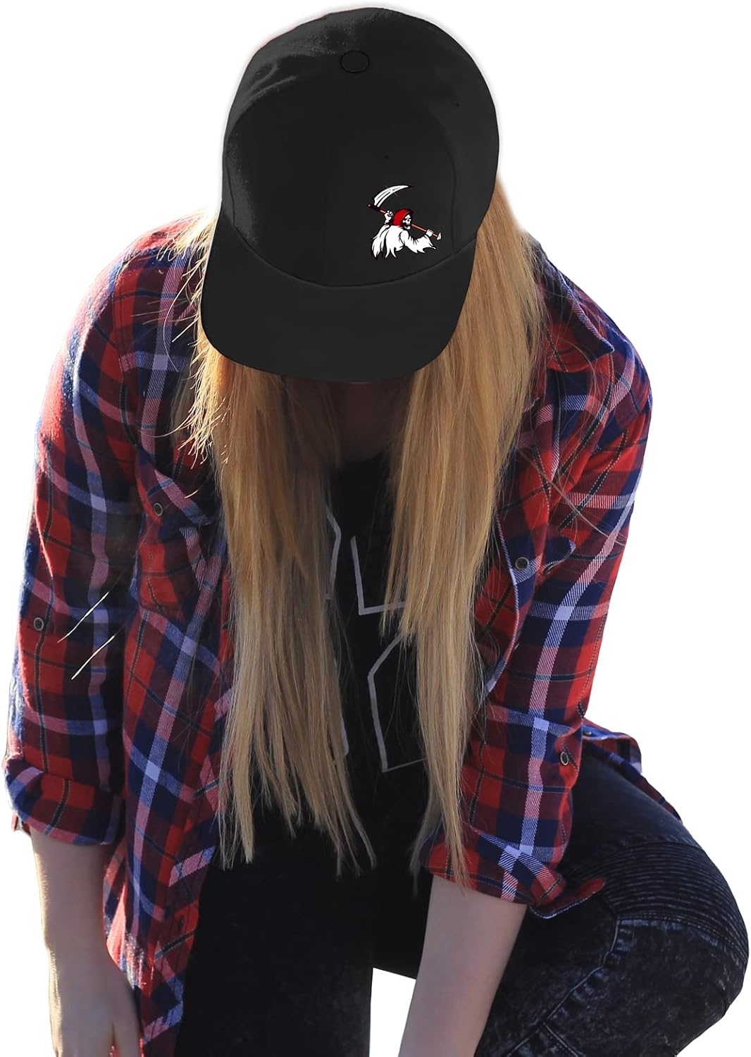 Snapback Hats for Men Flat Bill Brim Hats for Women Fitted Hat Skull Hats Cool Adults Baseball Cap Black Rock N Roll Caps image 5