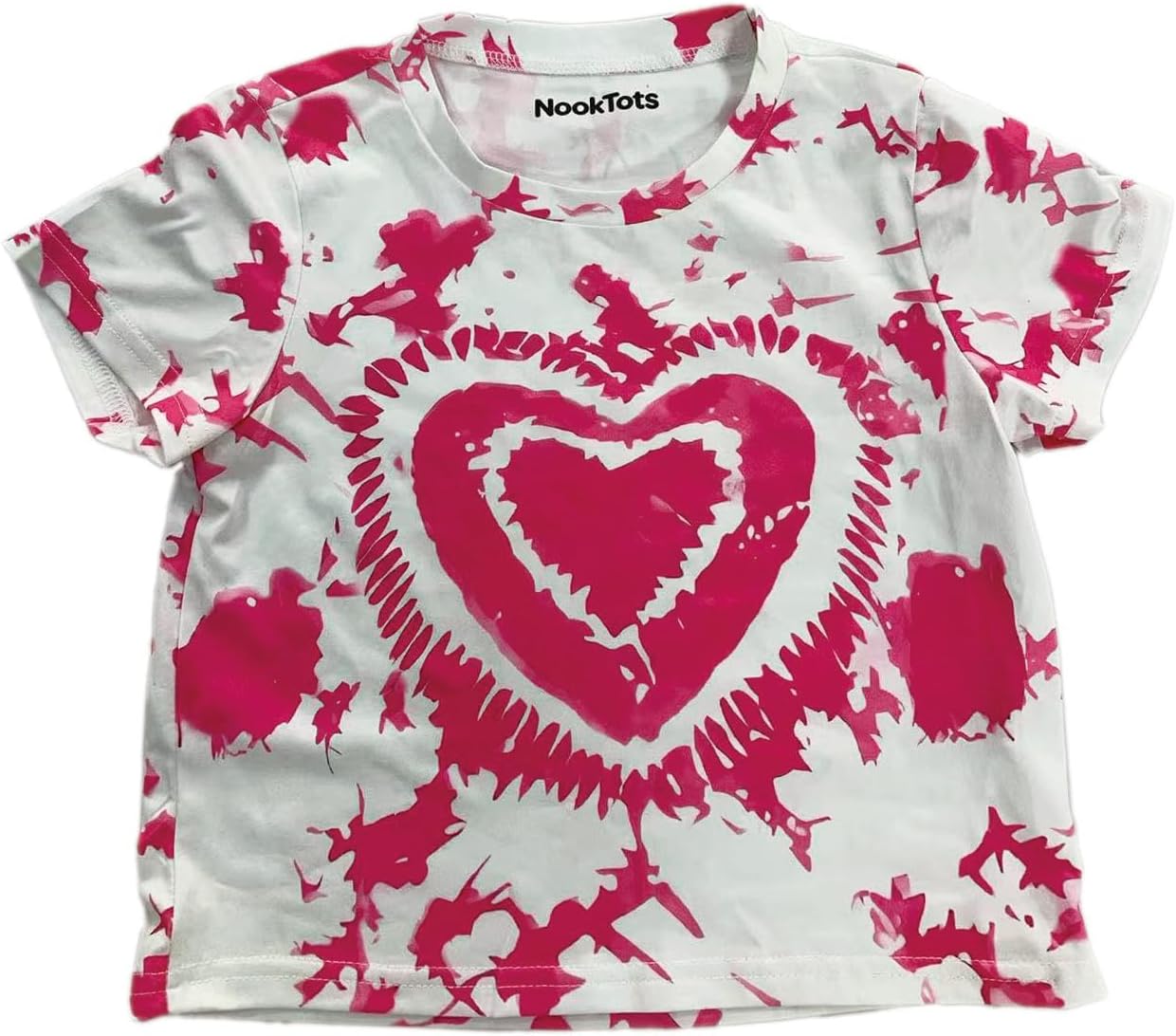 NookTots Girls Short Sleeve Shirts Tops Crew Neck Slim Fit Tees Summer Cute 5-14 Years Red