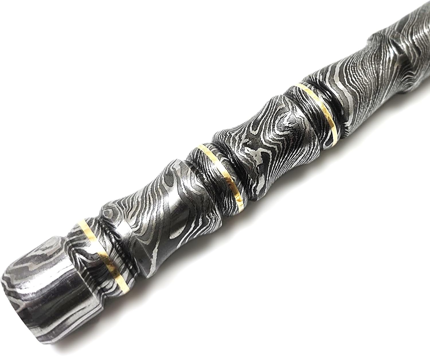 Hand Forged Damascus Kriss Dagger Knife – 10 Inch Tri-Edge Fixed Blade, Full Tang Handle with Leather Sheath, Handmade Collector & Gift Knife
