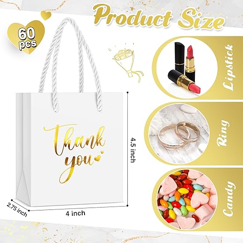 Miniatura 3 de Honoson 60 mini bolsas de regalo con asa a granel de 4 x 2.75 x 4.5 pulgadas, pequeña bolsa de papel de agradecimiento para Halloween, boda,