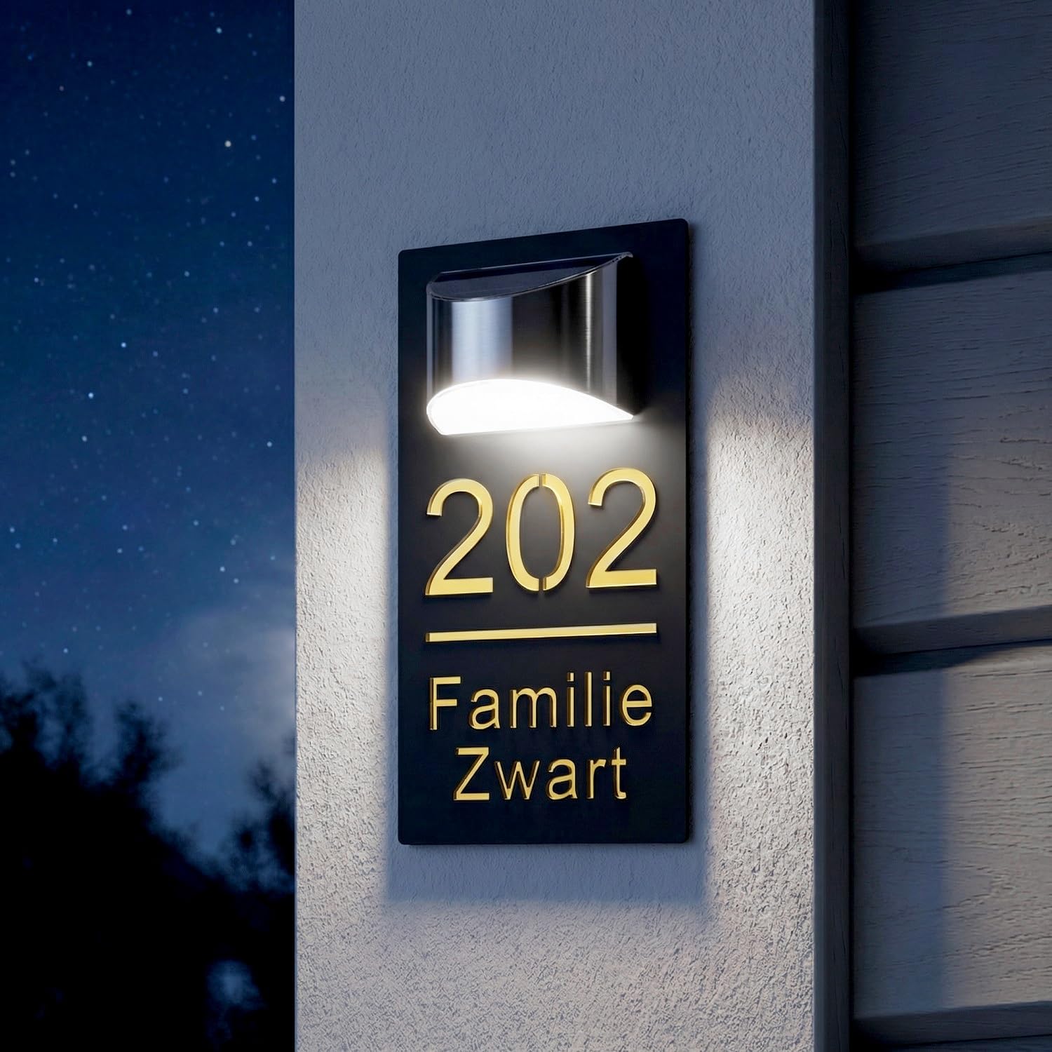 Plaque d'Adresse LED Solaire Personnalisée - Numéro de Maison Lumineux Extérieur avec Capteur Automatique - Design Moderne Étanche IP65 pour Maison, Rue et Hôtel