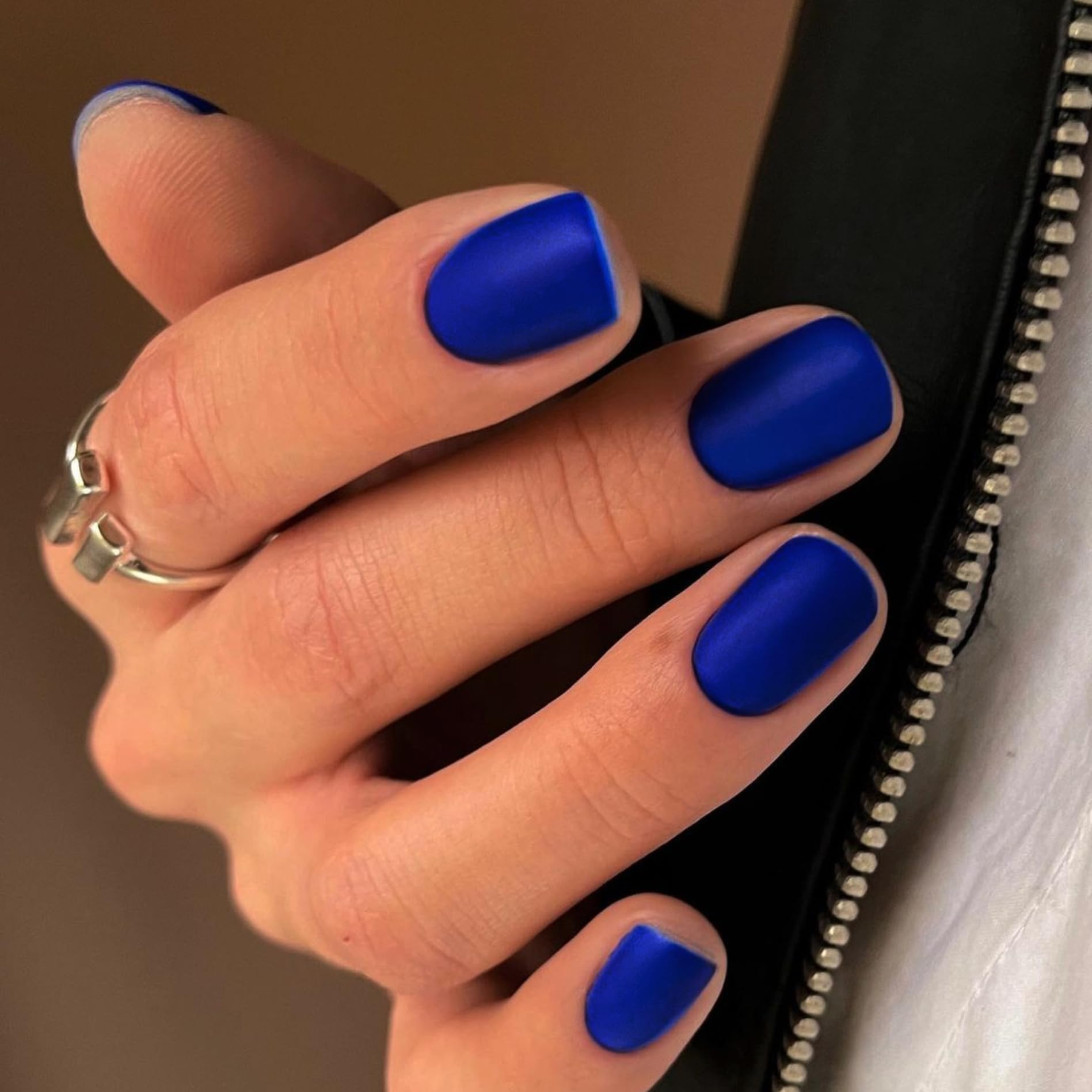 SXVME Matte Royal Blue Press on Nails Short Square, Short False Nails Coffin, Natural Velvet Navy Blue Fake Nails Set - Image 2