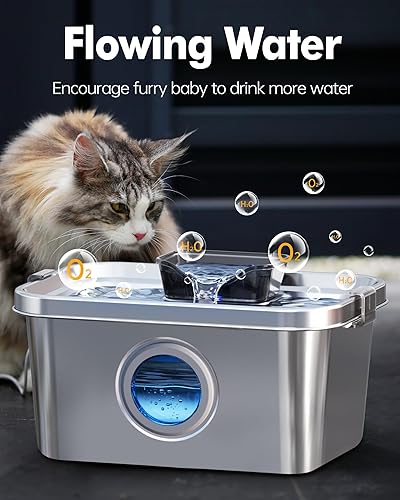 Miniatura 5 de Fuente de agua para perros de 2 galones, fuente de agua de acero inoxidable para perros grandes, múltiples gatos, fuente de agua para mascotas con