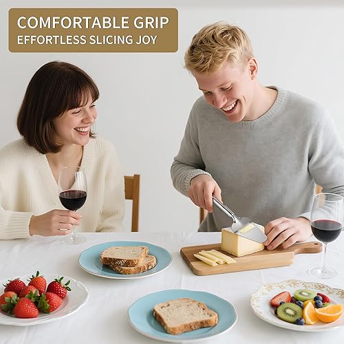 Miniatura 5 de Cortador de queso de acero inoxidable, cortador de mano con agarre ergonómico, apto para lavavajillas para quesos durossuaves, multifuncional para