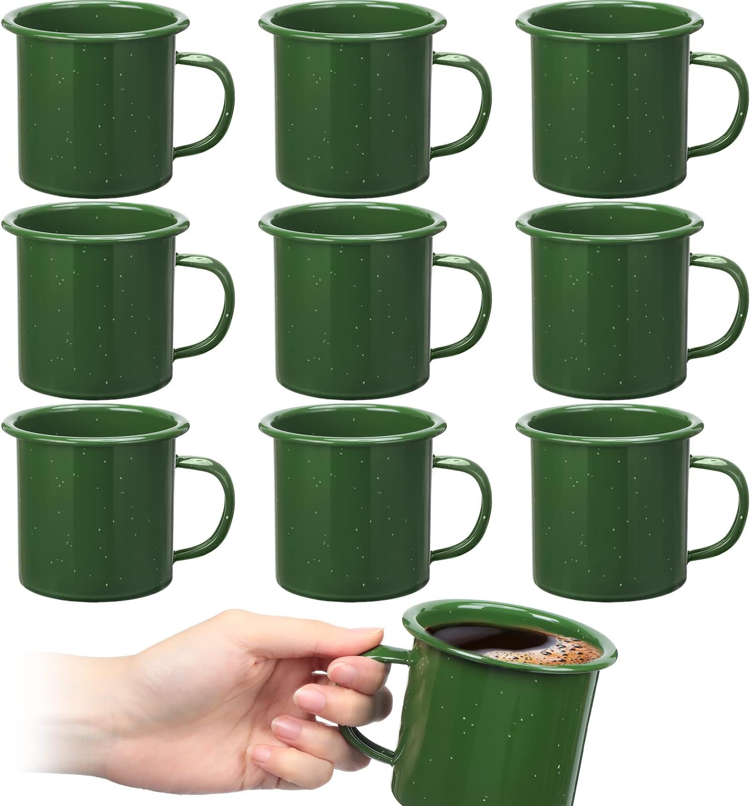 10 Pack Enamel Coffee Mugs Bulk 12 oz Enamel Steel Mug with