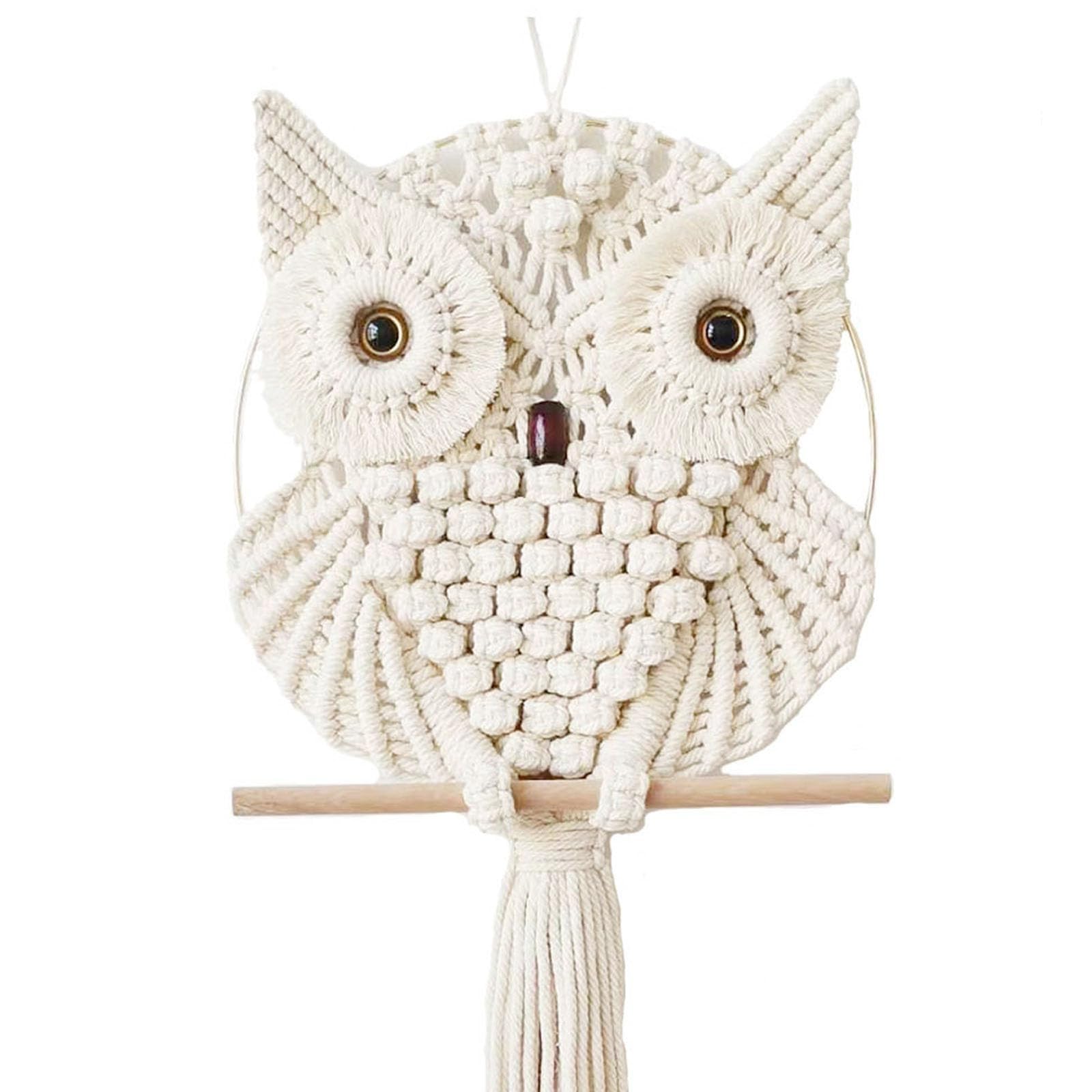 Wind Chime Owl Wall Hanging - Handwoven Bohemian Tapestry Macrame Woven Decor for Bedroom Living Room Baby Windchime(Big Owl)