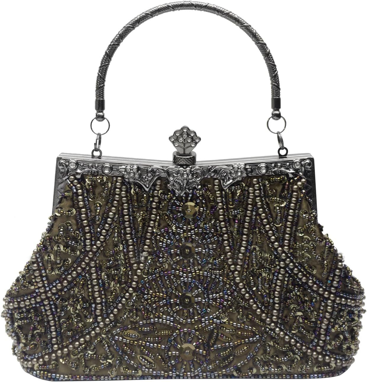 CORIOS 1920s Vintage Beaded Evening Bag for Women Pearl Clutch Bag Sequin Handbag Bridal Wedding Purse