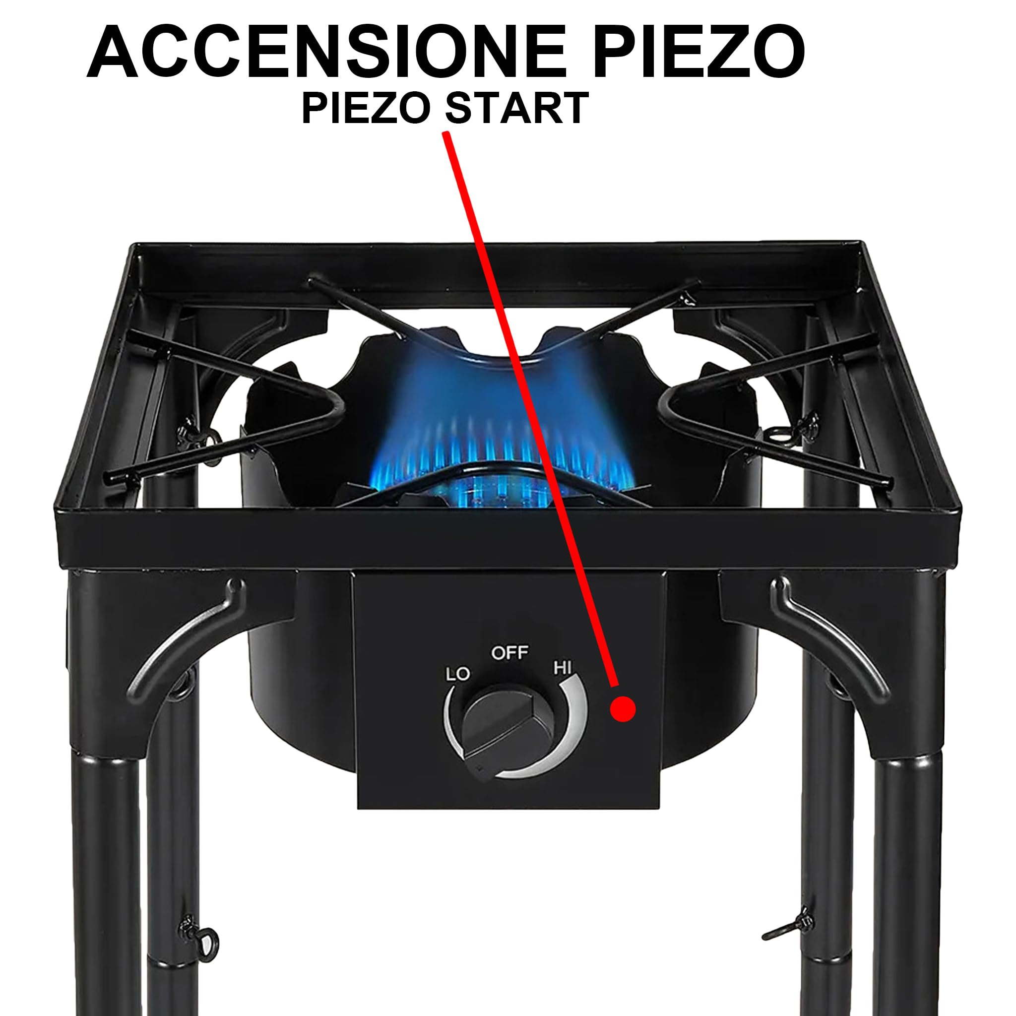 Fornellone Fornello a Gas da Campeggio e da Esterno 40x40cm 3 IN 1 Rialzato Gpl con Accensione Piezo H 81cm - NERO