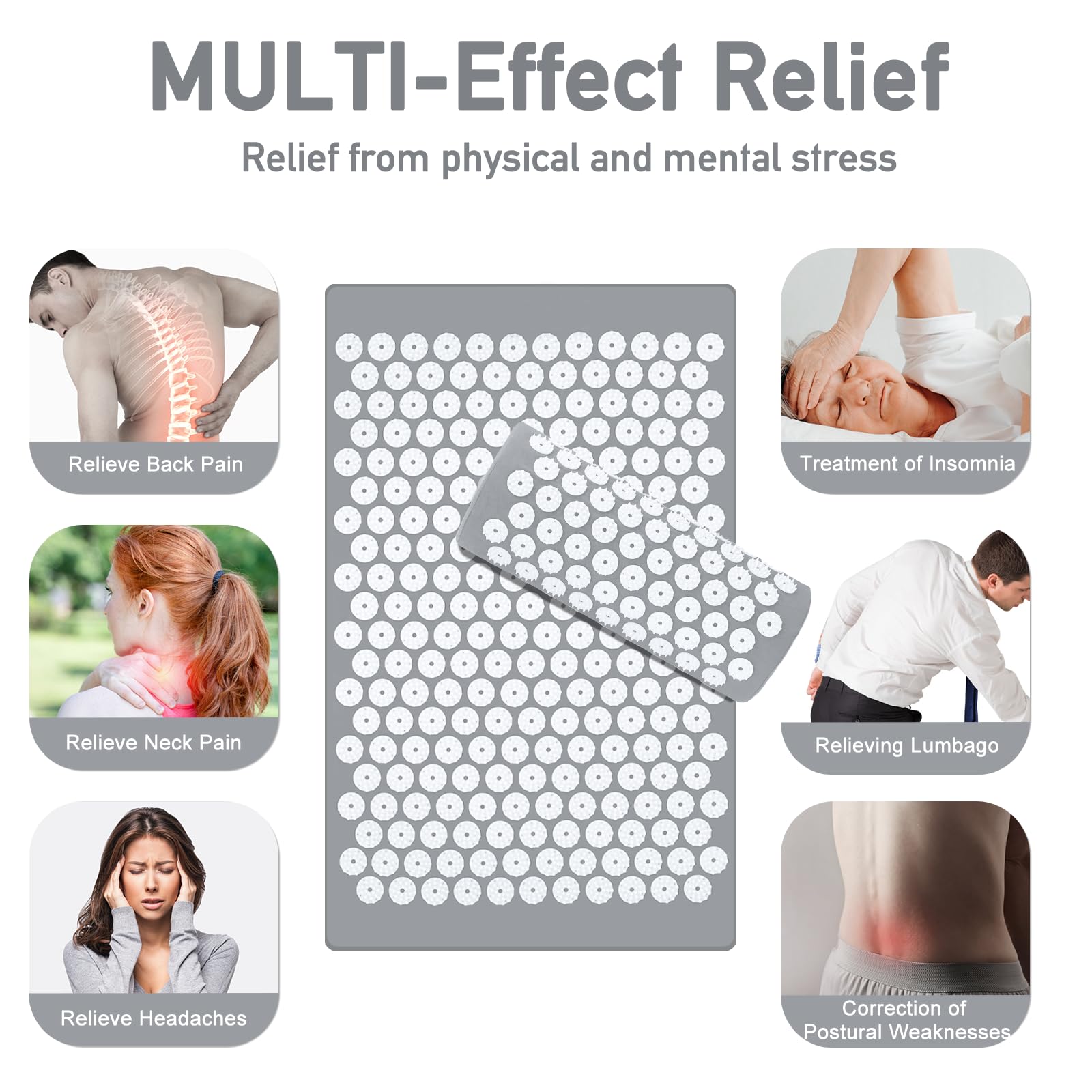 Ensemble de tapis d'acupression, coussin de massage pour point d'acupuncture, soulage les douleurs du cou et du dos, relaxation musculaire et réduction du stress, soulagement de la sciatique, convient