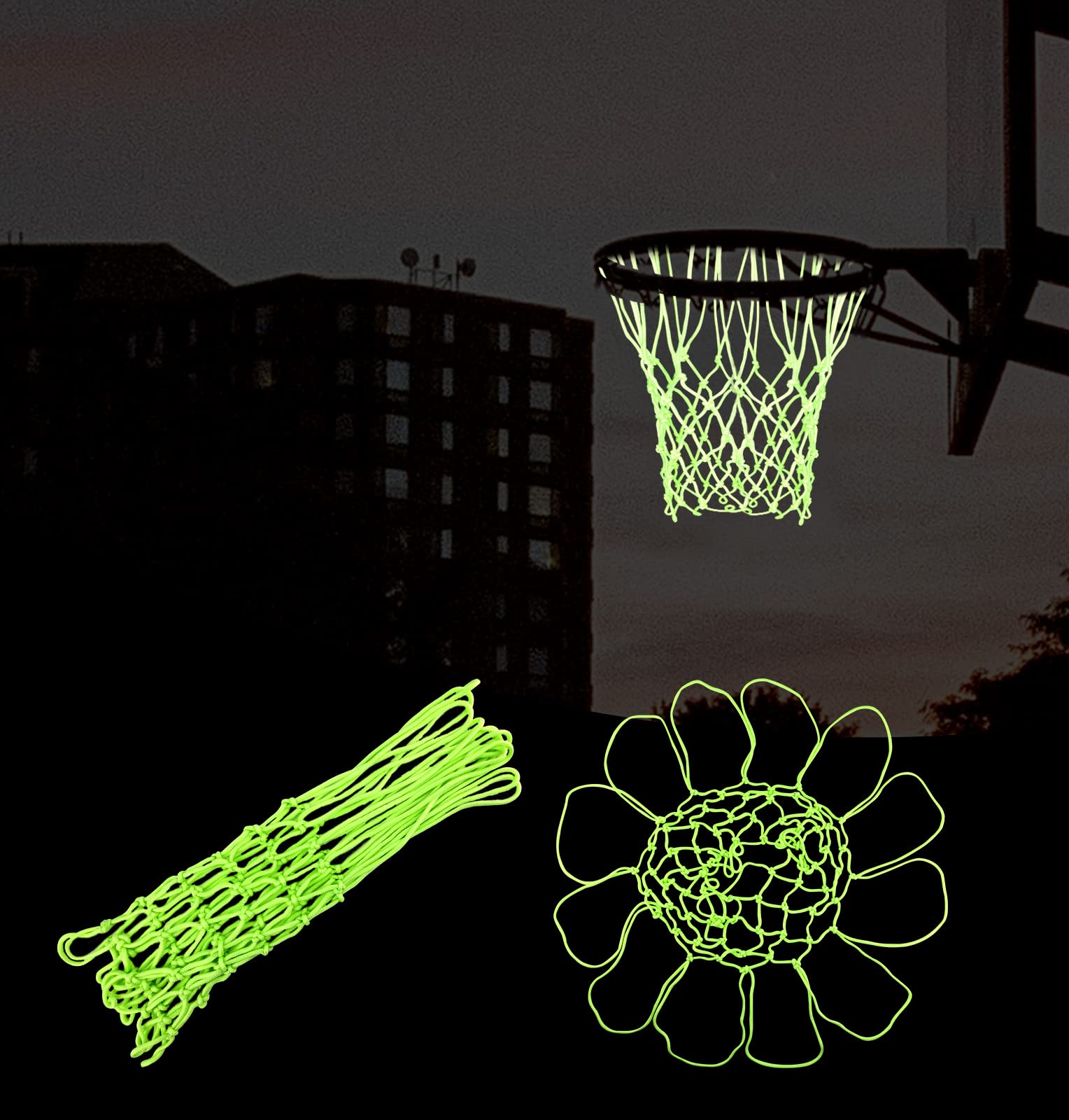 SAVITA 1pz Rete da Basket Luminosa, Nylon Robusto Rete per Canestro Retina Basket Energia Solare Rete Pallacanestro Fluorescente Verde per Esterno Sport Stadio Scuola (12 Loop di Dimensioni Standard)