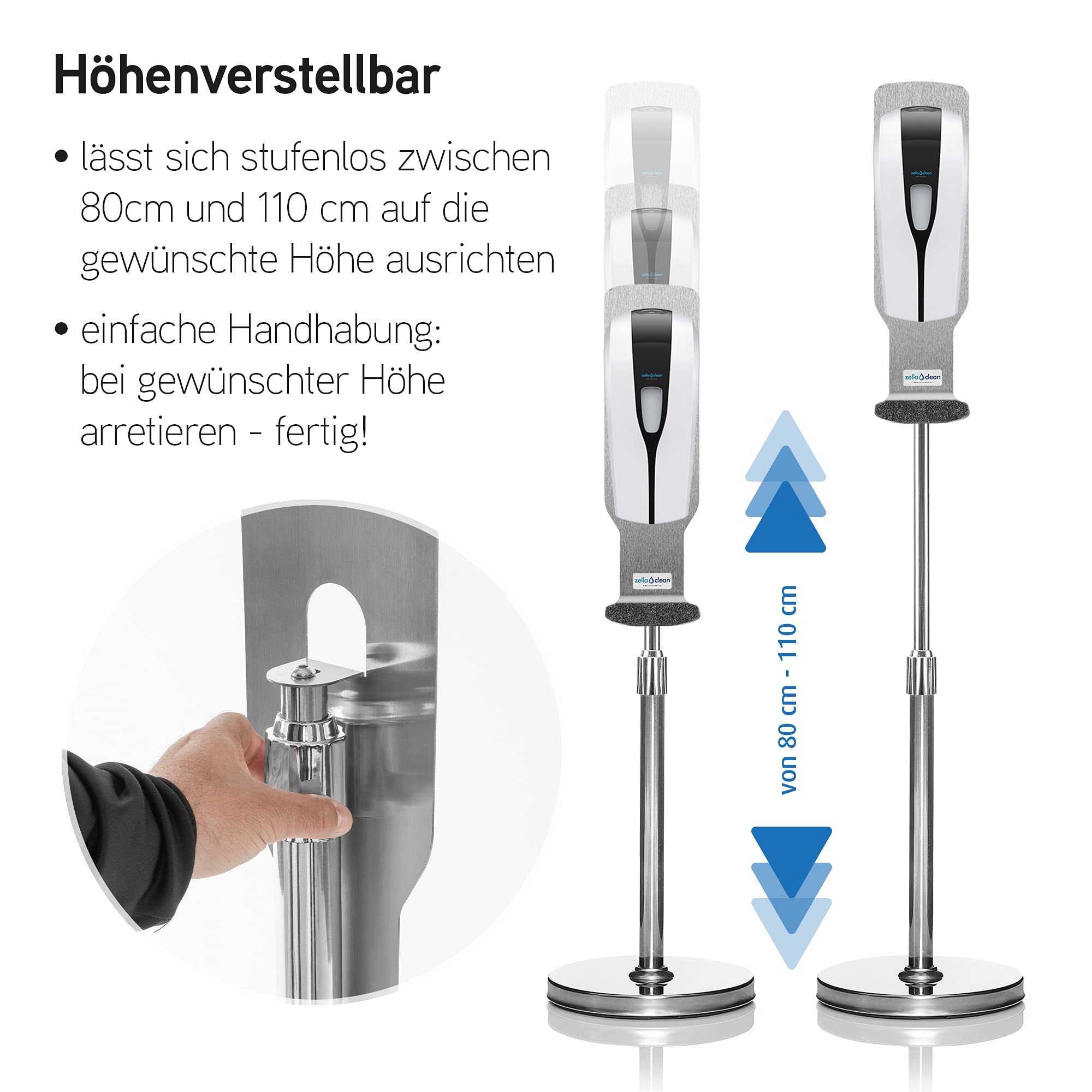Seifen- und Desinfektionsständer höhenverstellbar inkl. Sensor - Desinfektions-Spender mit Tropfendüse für Gel und Seife, Seifenspender | berührungslose Handdesinfektion mit Sensor
