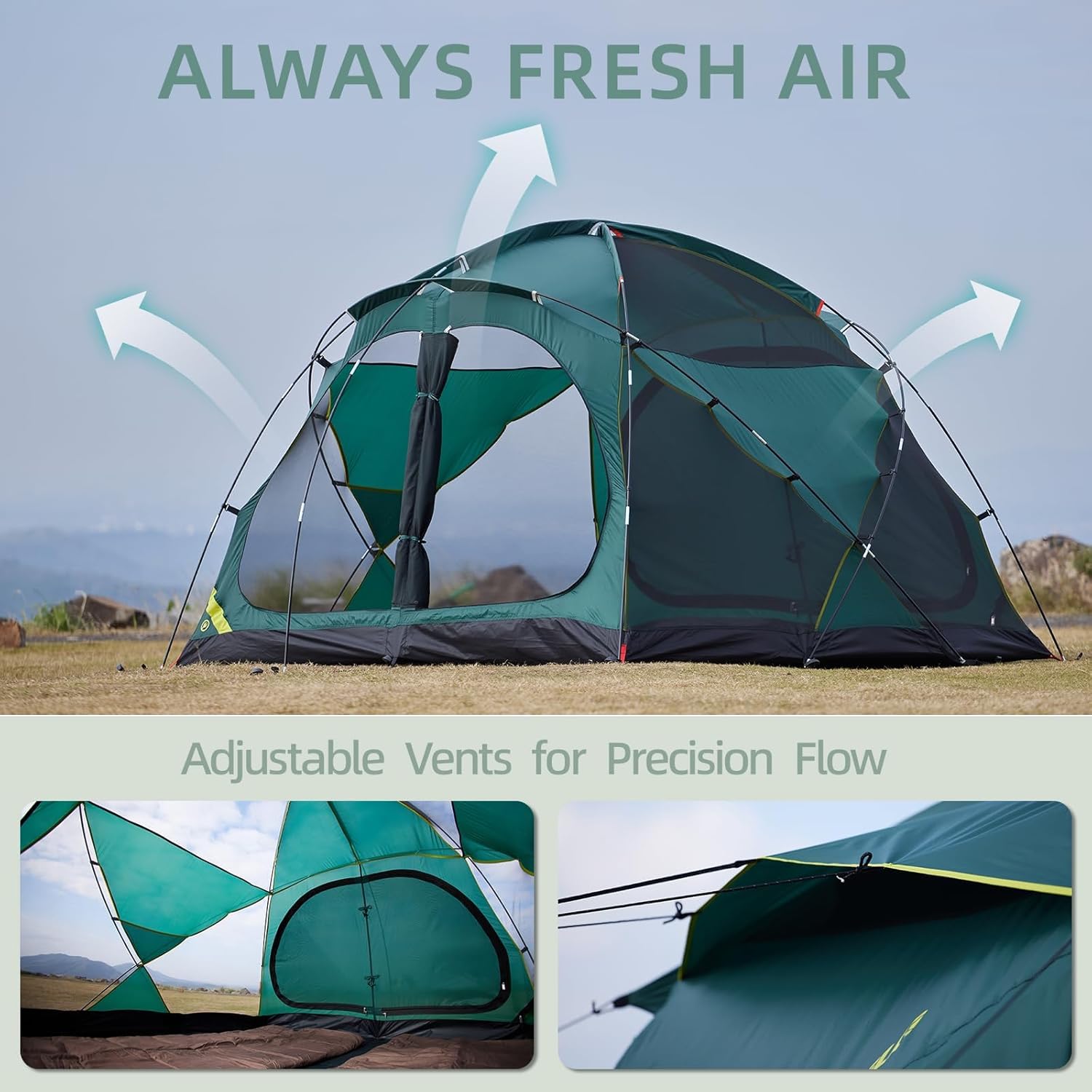 EchoSmile Tents for Camping, Waterproof Windproof Tent with Multi-Pole, 3-5 Person Spacious Dome Tent with Expandable Space for Shoes, Packs & Wet Items, Easy Setup Tent for Camping & Hiking