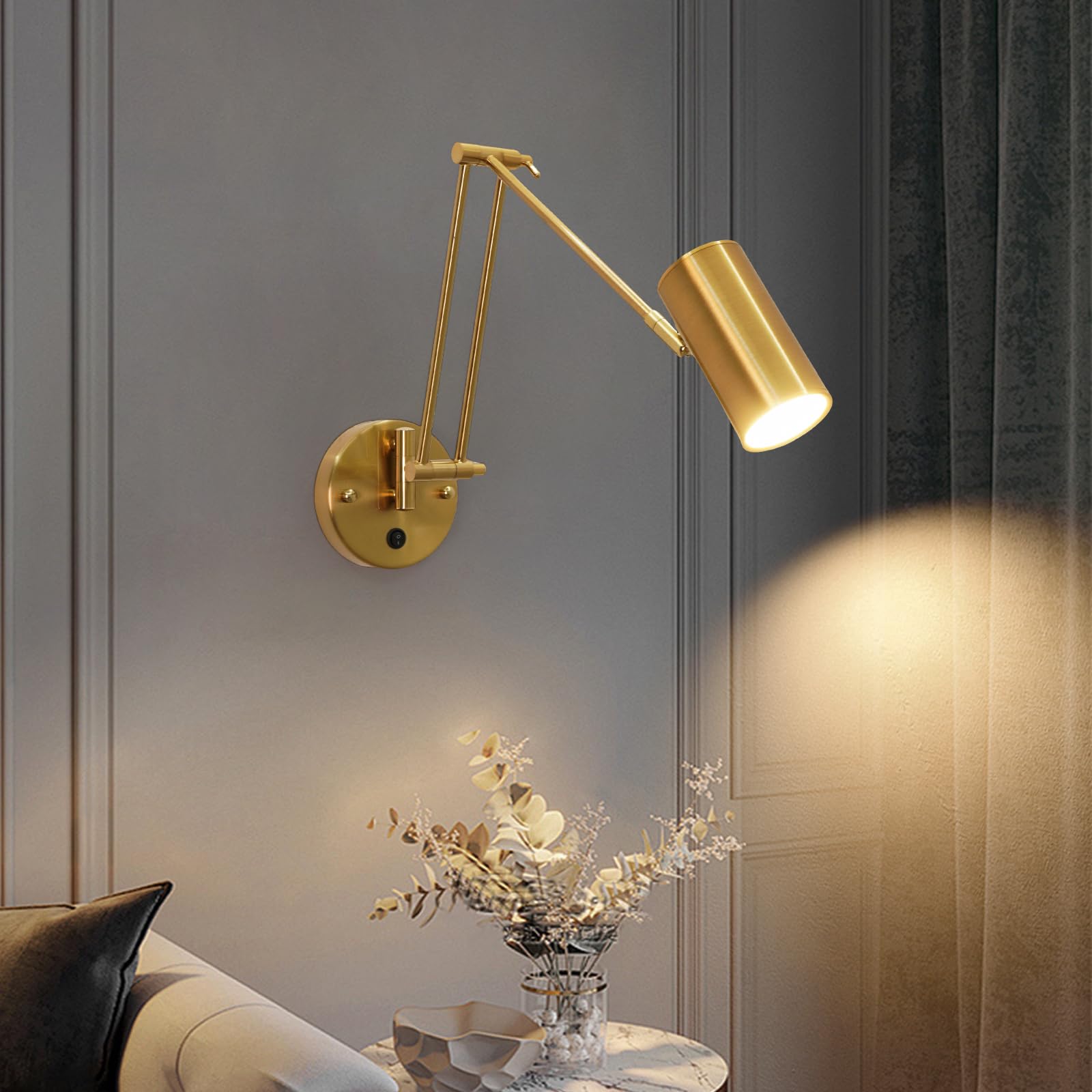 zhxinashu LED-Leselampe, Schwenkarm-Wandleuchte für Schlafzimmer | 5W Wandleuchte mit verstellbarem Winkel und Faltfunktion, Wandlampe mit Schalter für Wohnzimmer, Arbeitszimmer,Hotel