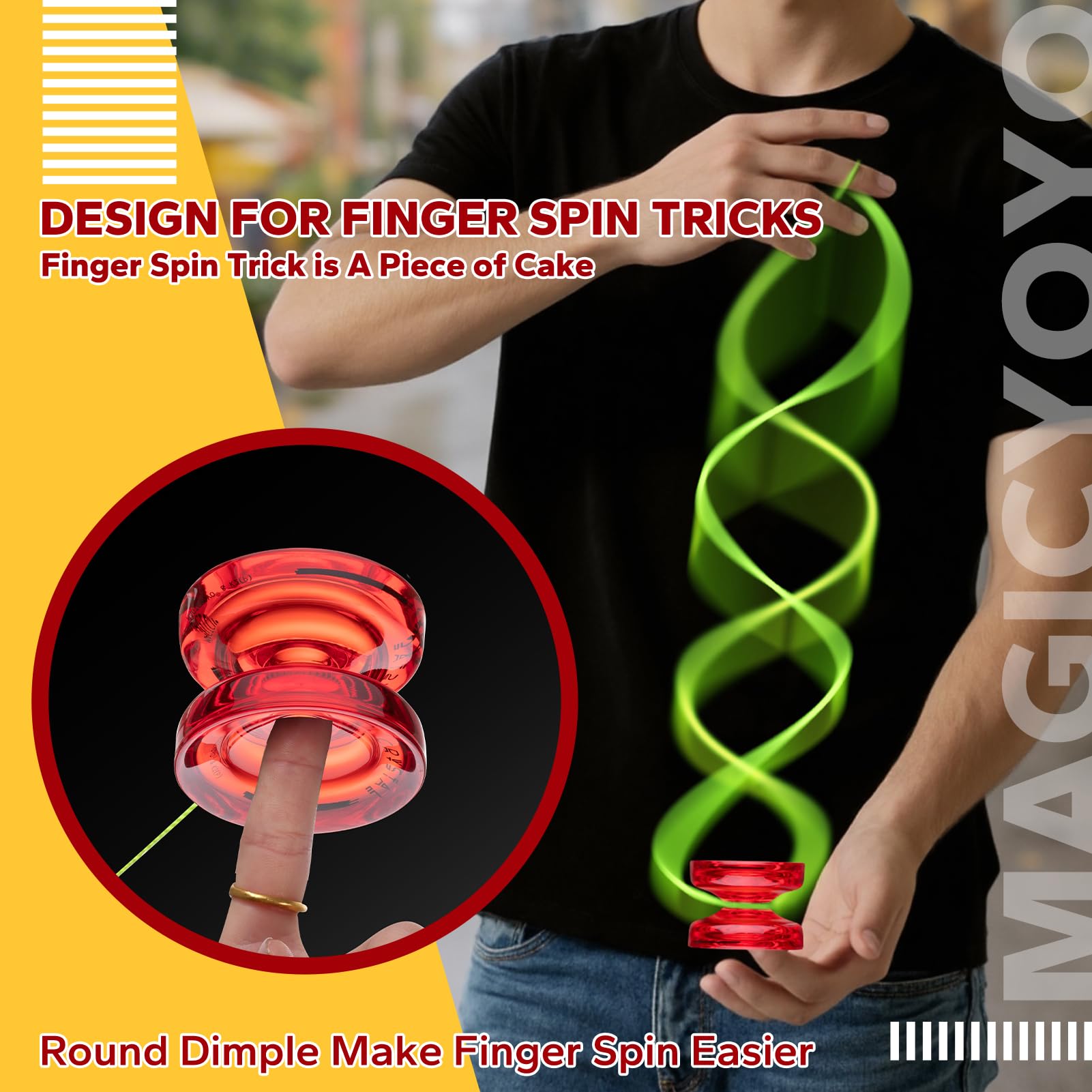 MAGICYOYO JoJo K2 Crystal Yoyo professionnel réactif pour enfants | YoYo double usage pour enfants, débutants et confirmés, avec 12 cordons Jo Jo, roulements et outils (cristal rouge)