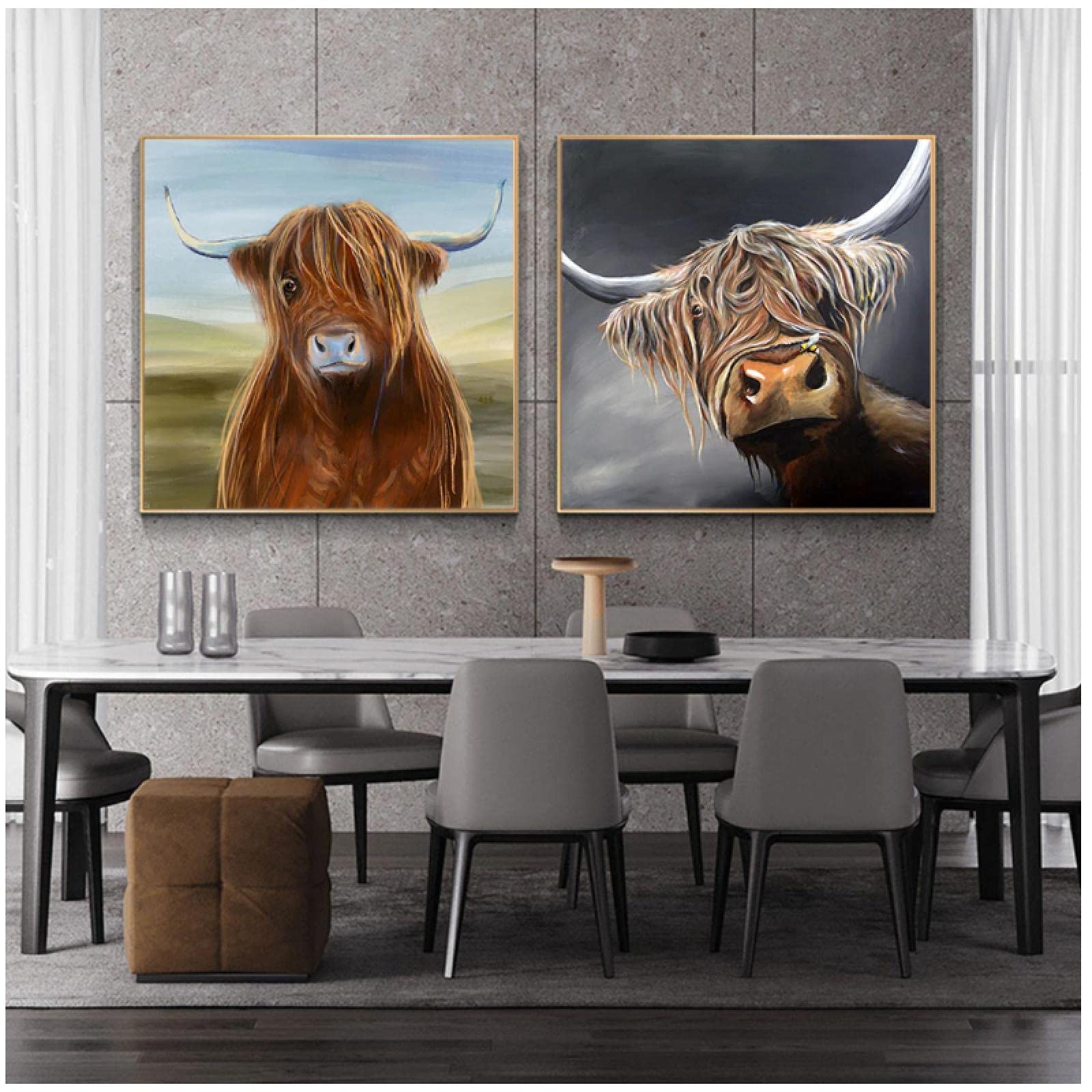 DLKAJFK Poster Su Tela Mucca Scozzese 50x70 Cm | Quadro Animale Montagna Senza Cornice, Arredo Parete Divertente
