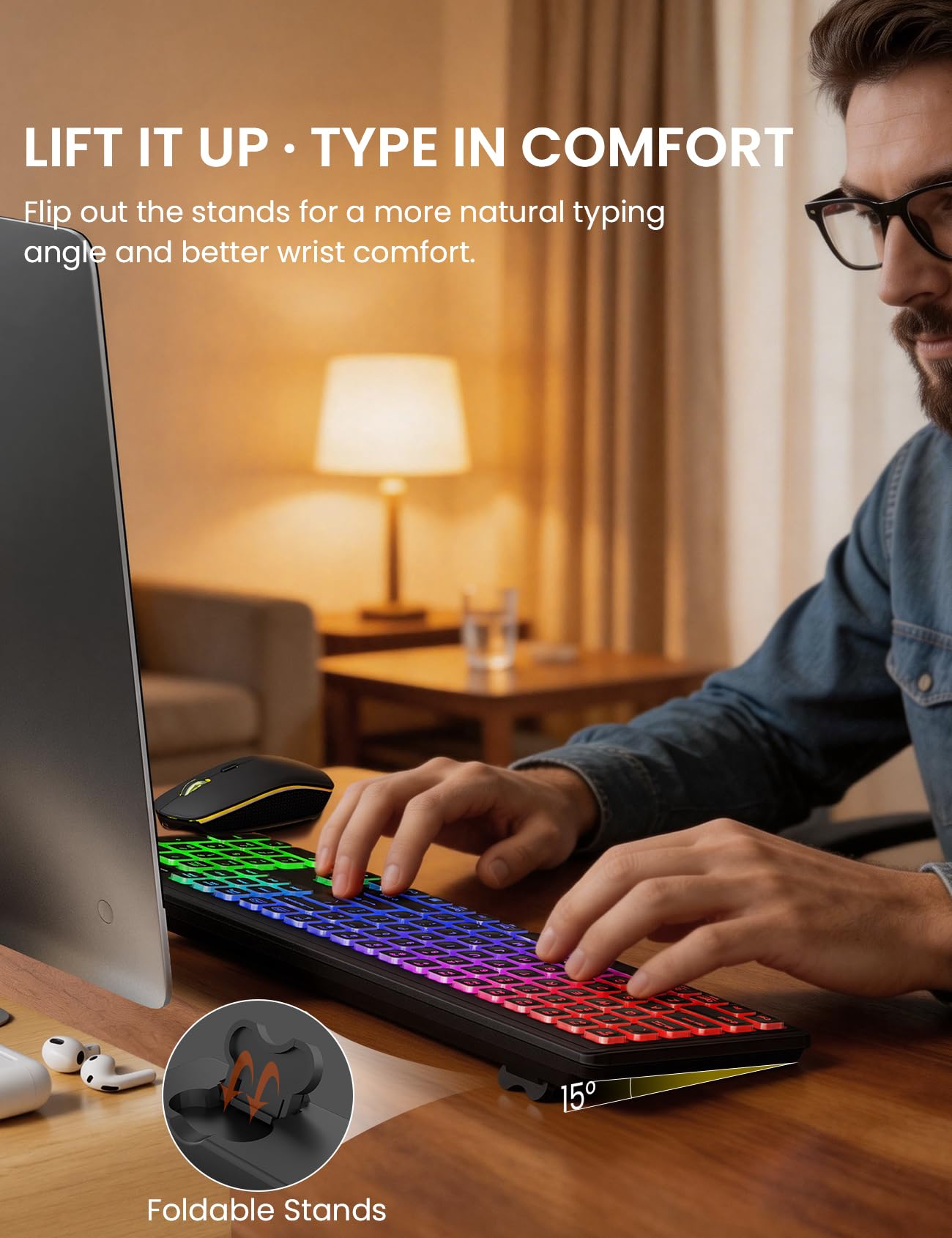 Wireless Keyboard and Mouse Combo with RGB Backlit, Rechargeable — Amazon image 6