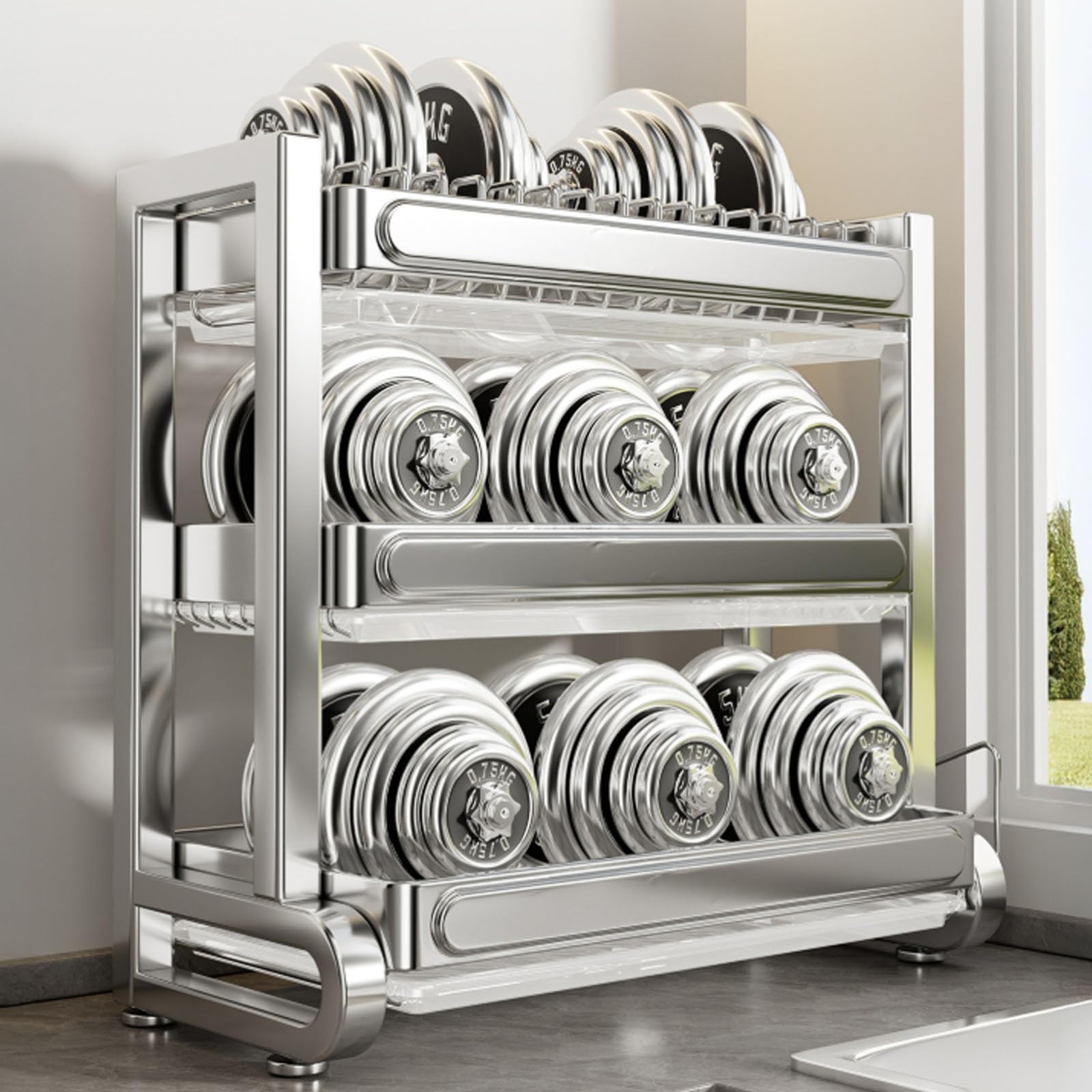 Égouttoir en Acier Inoxydable 304, Rangement de Cuisine, Bol Multifonctionnel pour la Maison, Convient aux comptoirs d'évier, pour (Acier Inoxydable 55 cm/21,9 po Triple Couche)