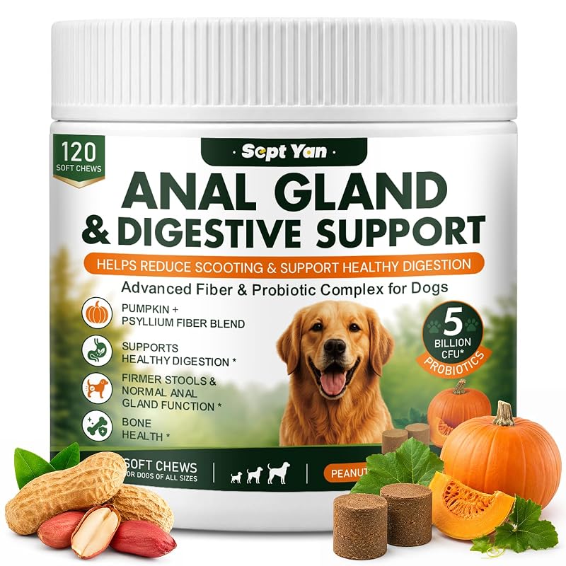 Suplemento para cães para rotina das glândulas anais com fibras e probióticos SEPT YAN — Pacote com 120 unidades