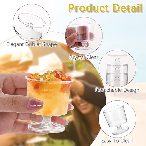 Miniatura 3 de Mini vasos de postre de 2 onzas, paquete de 80 copas de vino de plástico transparente, vasos desechables para fiestas, bodas, cumpleaños,
