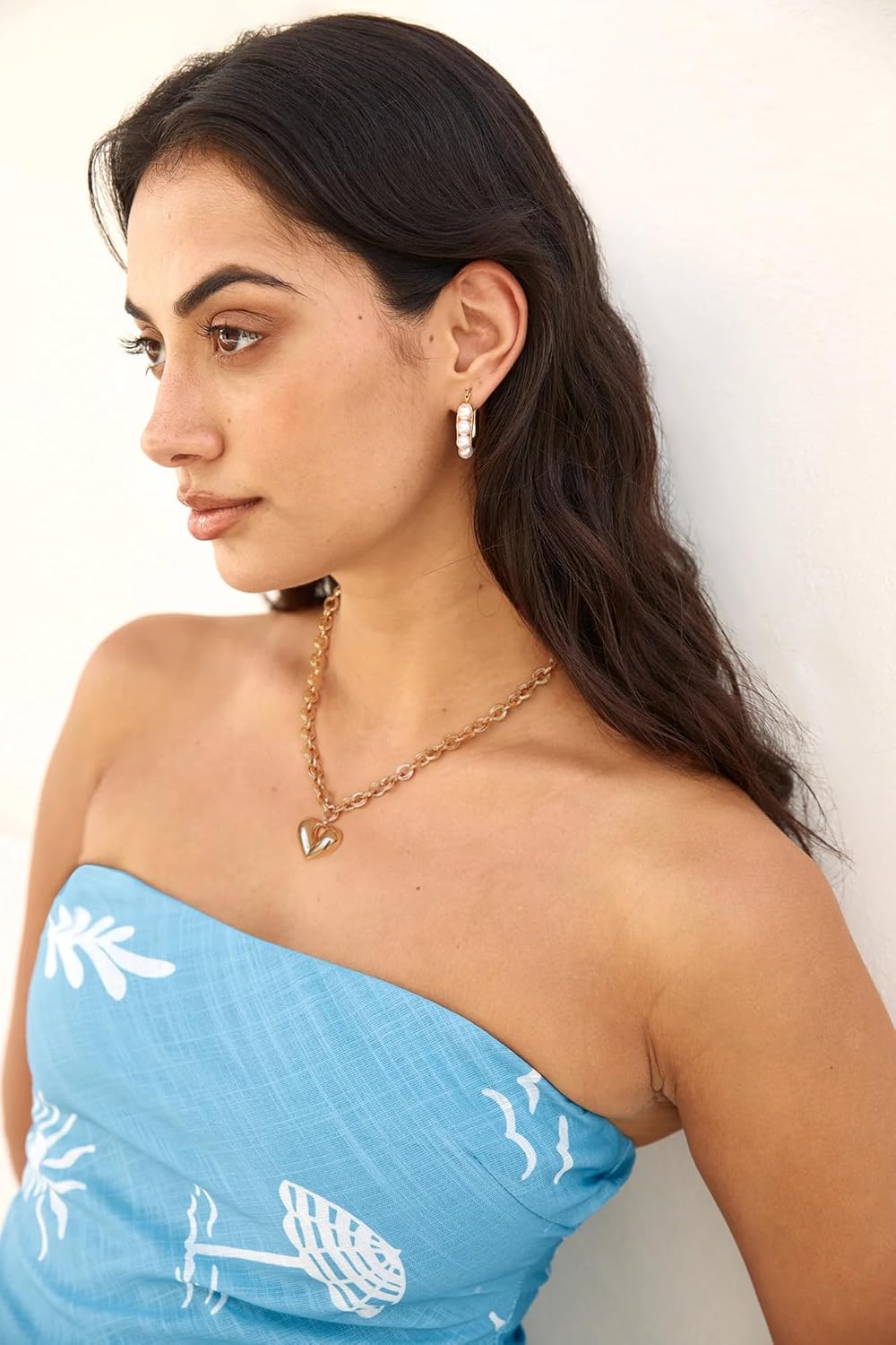 18k Gold Plated Chain Link Necklace for Women, Baroque Pearl/Compass Pendant Necklace - Image 6