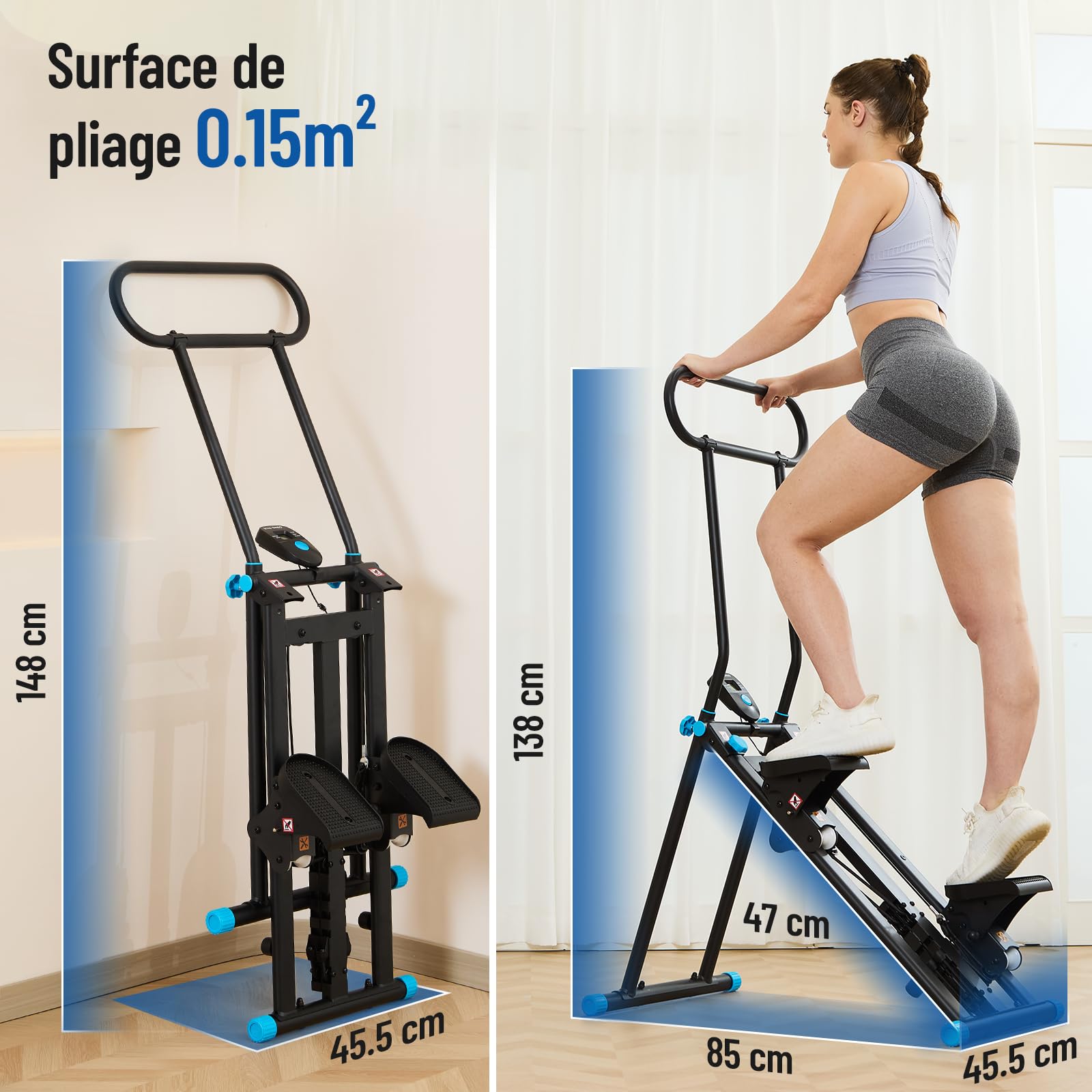 HXD-ERGO Stepper d’Escalier Pliable Fitness 2026, Appareil Cardio Maison Professionnel avec Guidon Réglable, Écran LCD, Machine d’Entraînement Complet du Corps Compacte