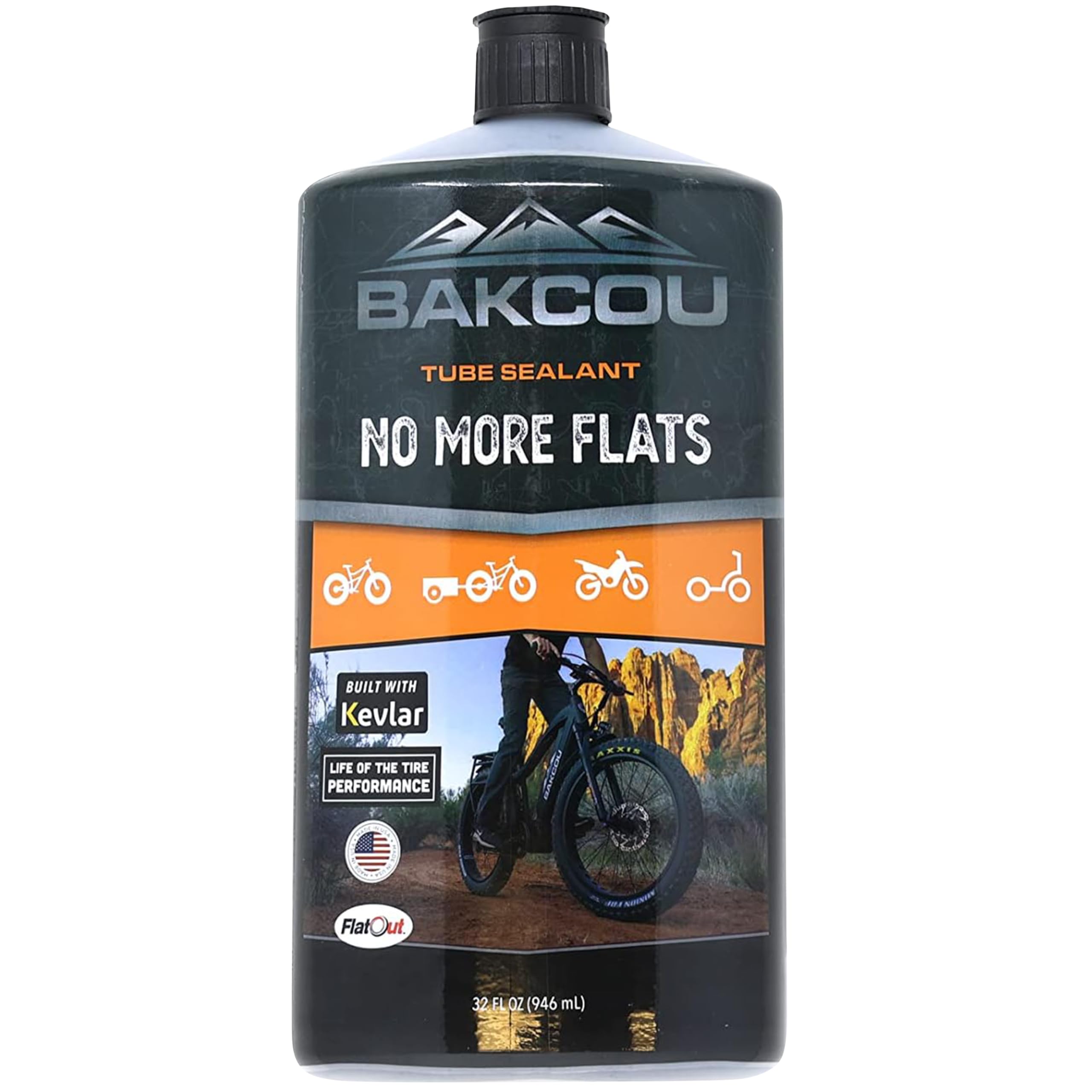 Bakcou - Flat Out - Ultimate Off-Road eBike with Bicycle Sealant for Tire Repair, Prevents Flats, Seals Leaks, Engineered for Tough Conditions