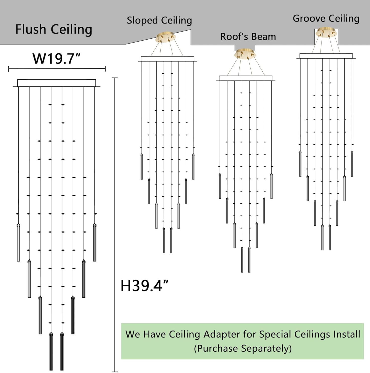 HAIXIANG W20 x H40 Crystal Glam Chandelier Long Light Chandeliers with Dimmable Light Bulbs High Ceiling Light Fixtures for Foyer Entryway Living Room Stair Gold