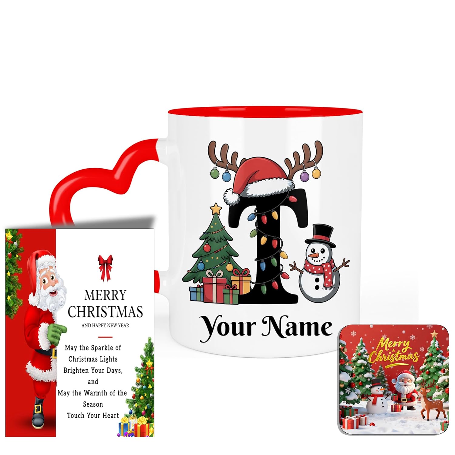 Customised/Personalised Coffee Mug/Cup with Name Printed, with Greeting Card & Fridge Magnet, Christmas/Xmas Gifts, Secret Santa Gift, R7421-HH, ALP-T