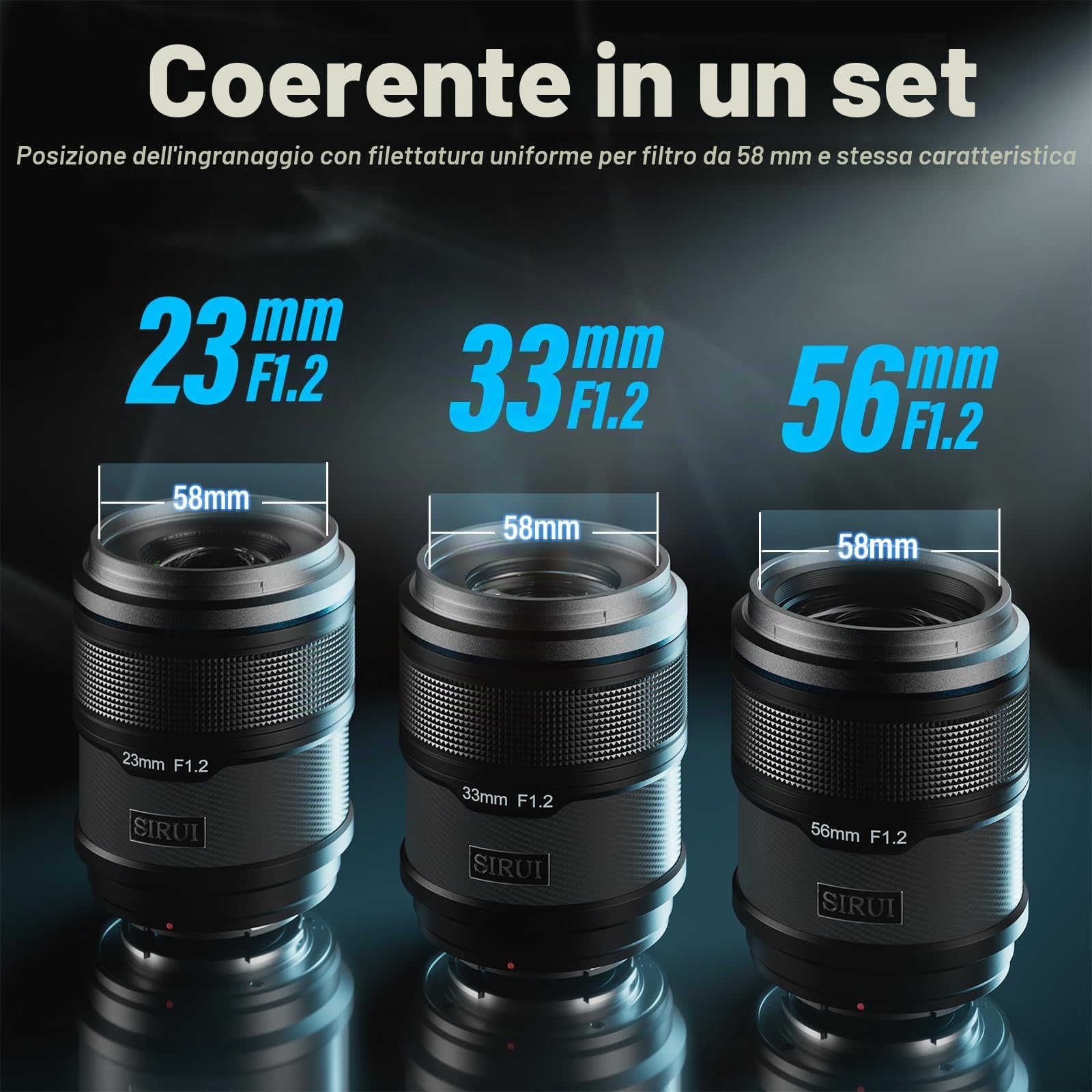 SIRUI Sniper Set Obiettivi Grandangolo Autofocus APS-C 23mm, 33mm, 56mm F1.2 per A5, A6, FX30, ZV-E10 (Attacco E, Nero)