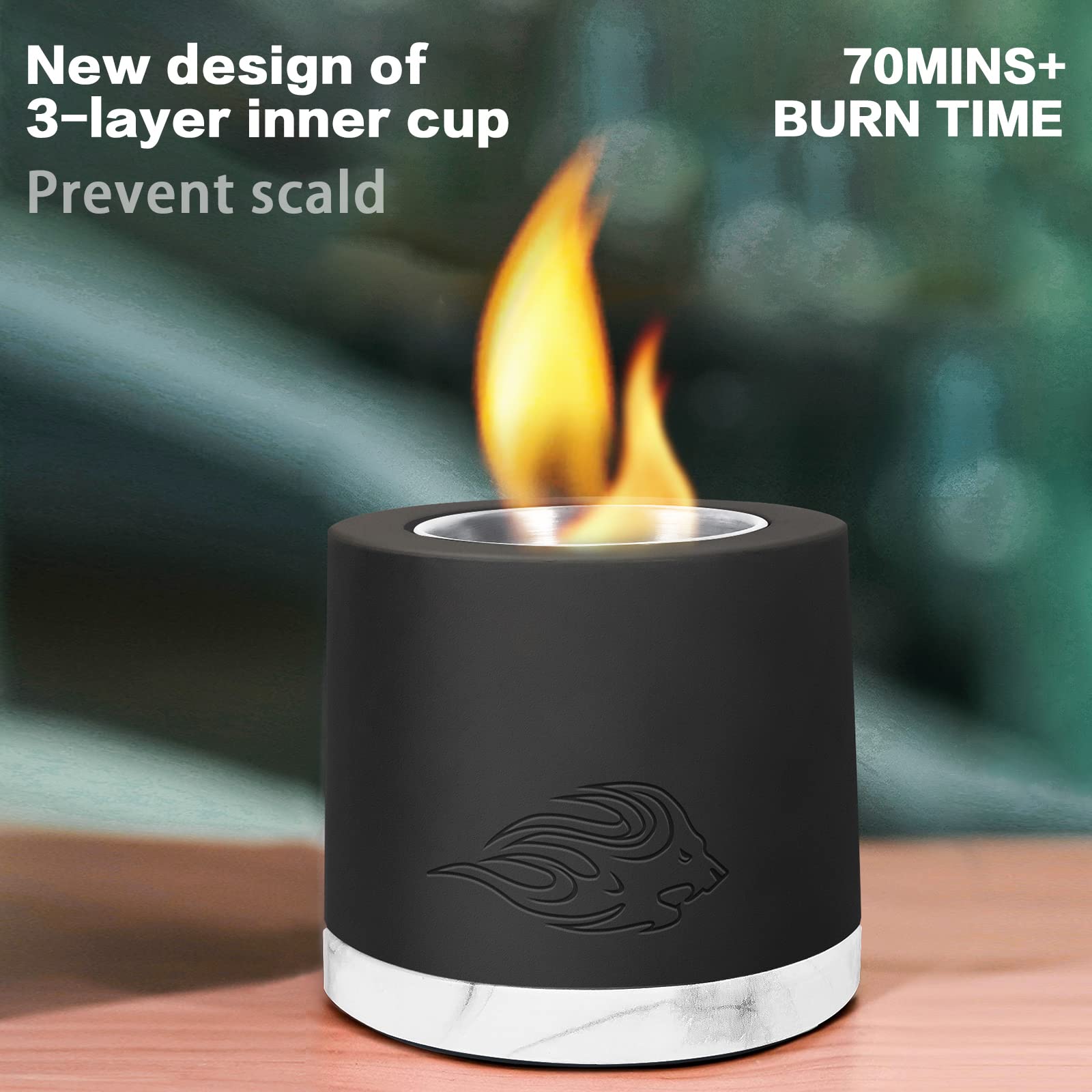 Concrete Tabletop Fire Pit Bowl - Table Top Portable Rubbing Alcohol Fireplace Indoor Outdoor Decor Long Time Burning Smokeless Odorless Smores Maker with fire Extinguisher