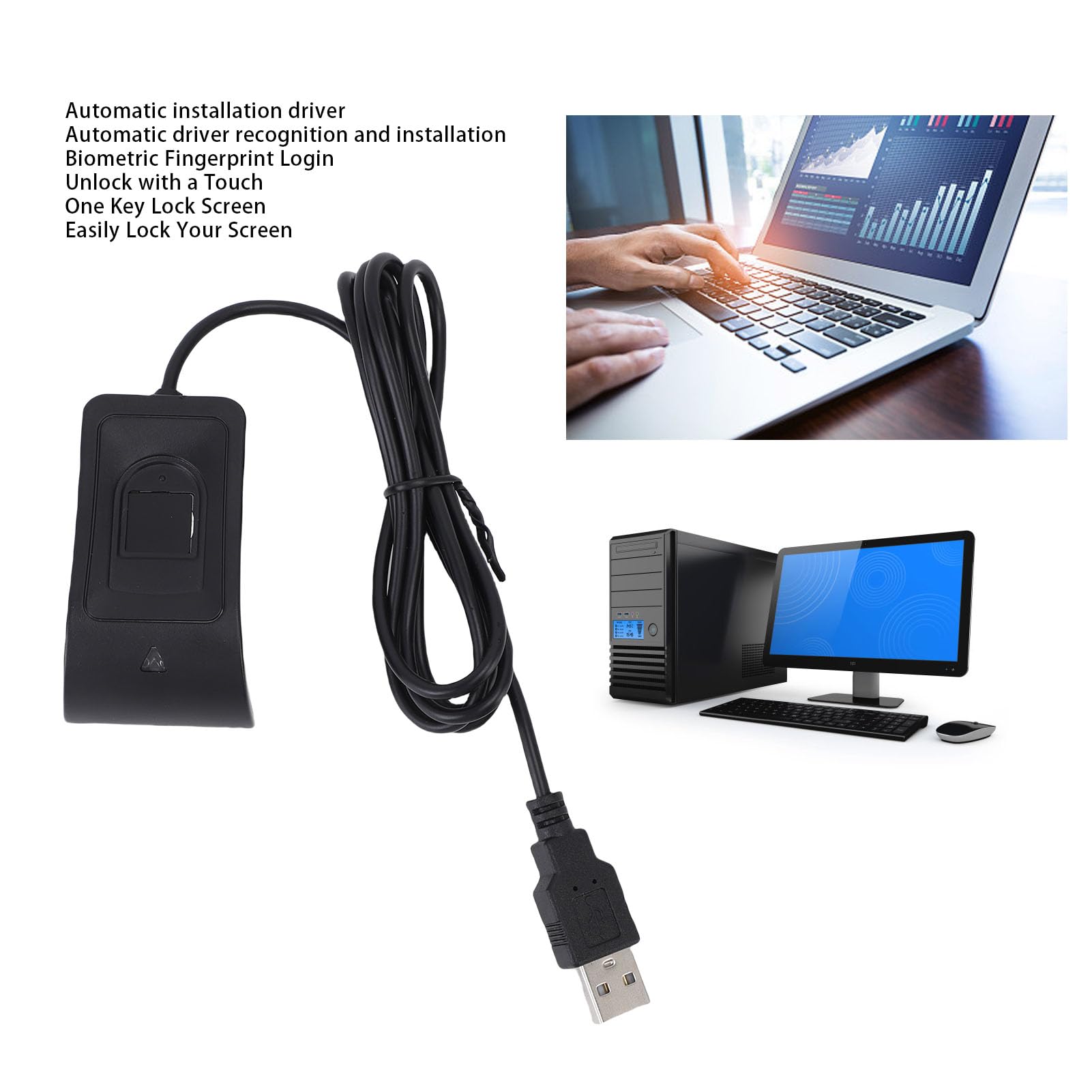VBESTLIFE USB Fingerprint Reader para Wins 10 11, GANA el Dongle de PC de Escáner de Huellas Digitales Hello